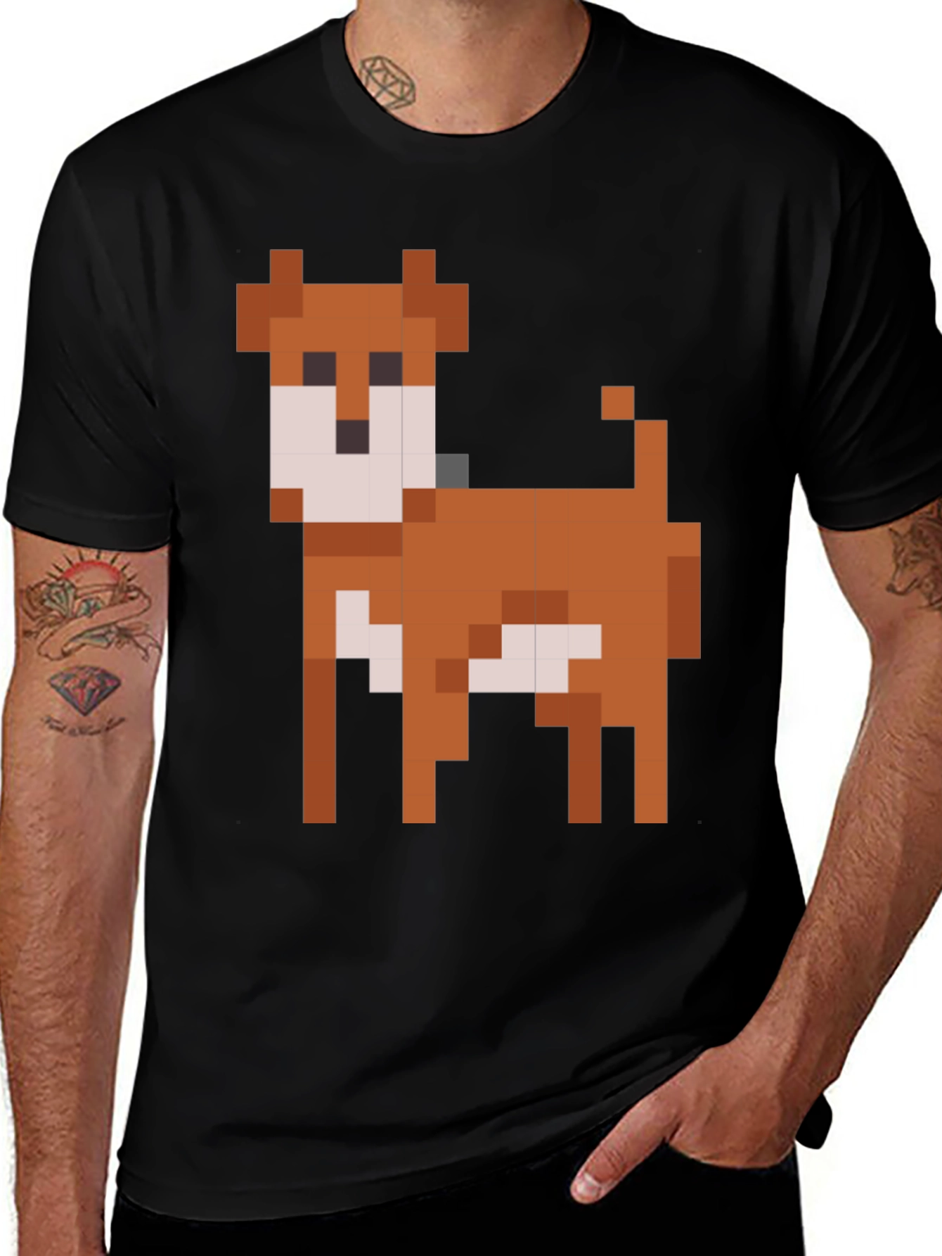 Pixel Dog Graphic T-Shirt - Black Cotton Blend