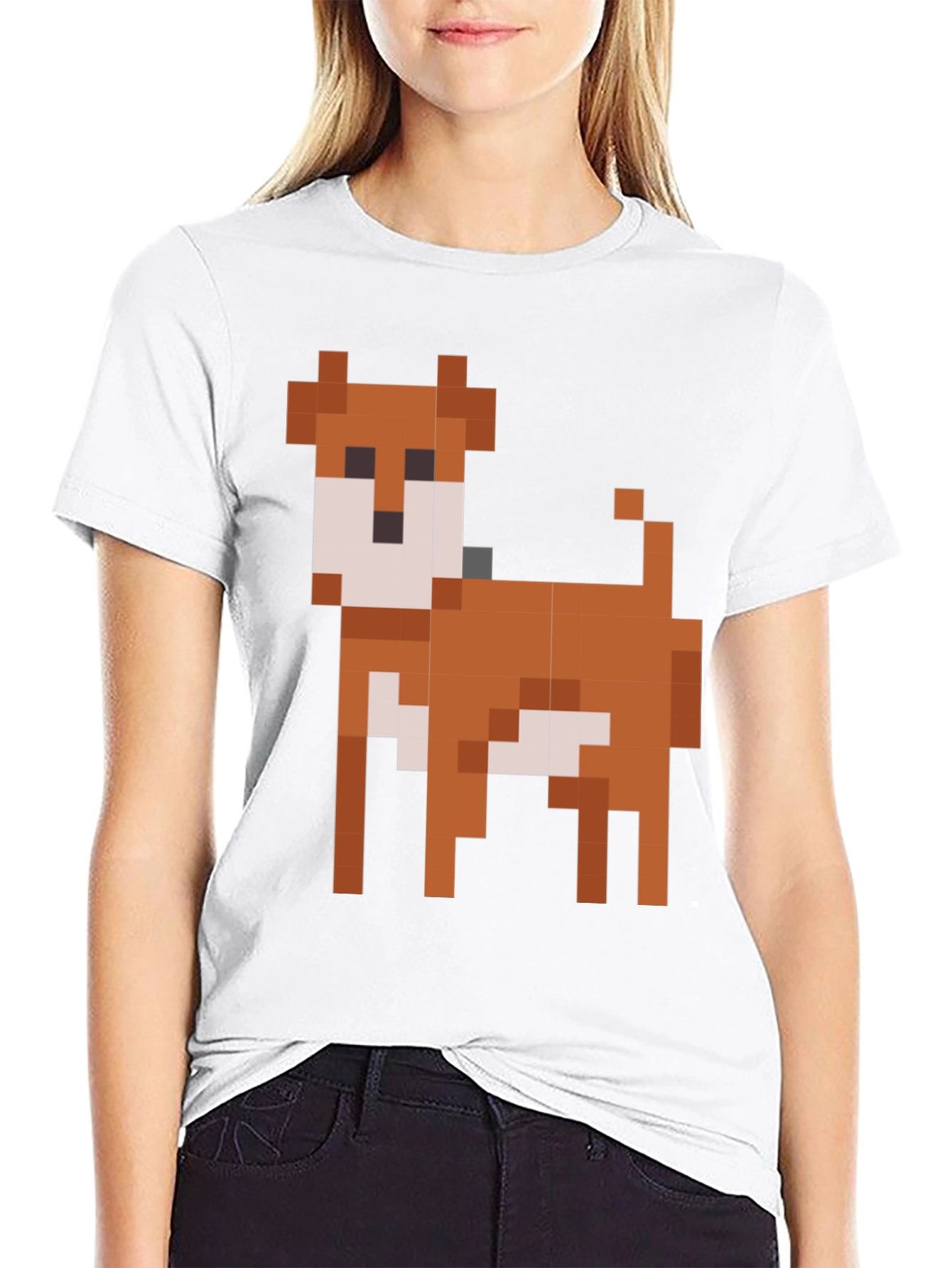 Pixel Dog Graphic T-Shirt - Black Cotton Blend