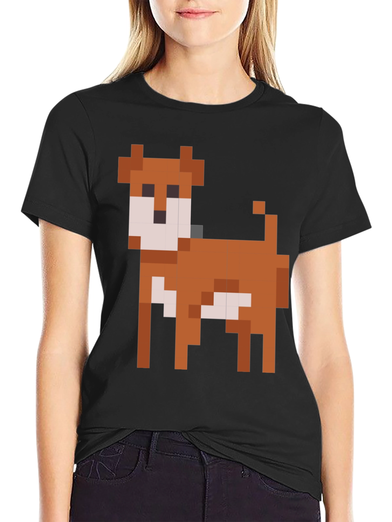 Pixel Dog Graphic T-Shirt - Black Cotton Blend