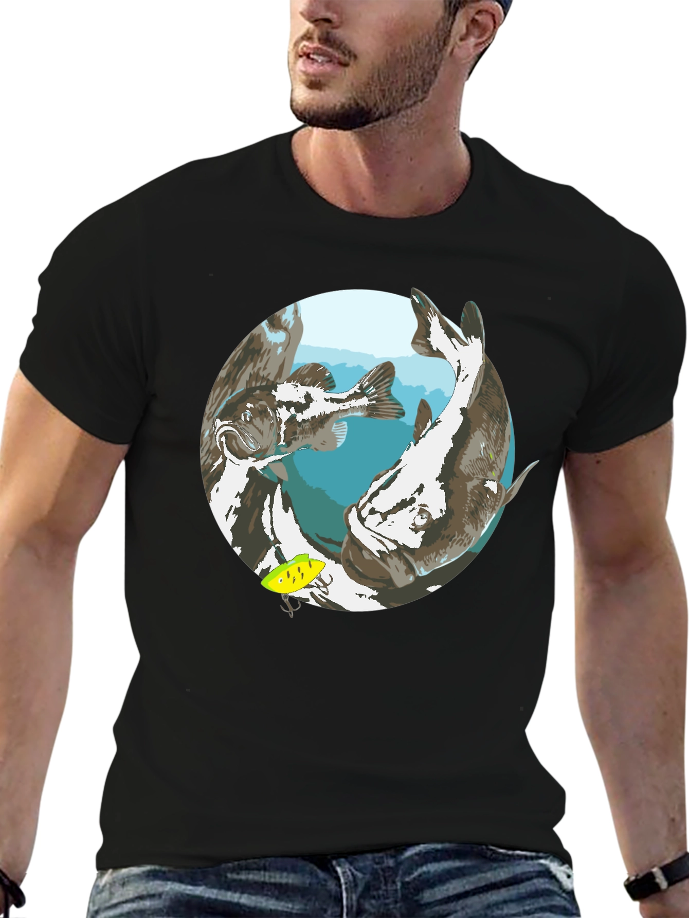 Fishing Graphic Black T-Shirt