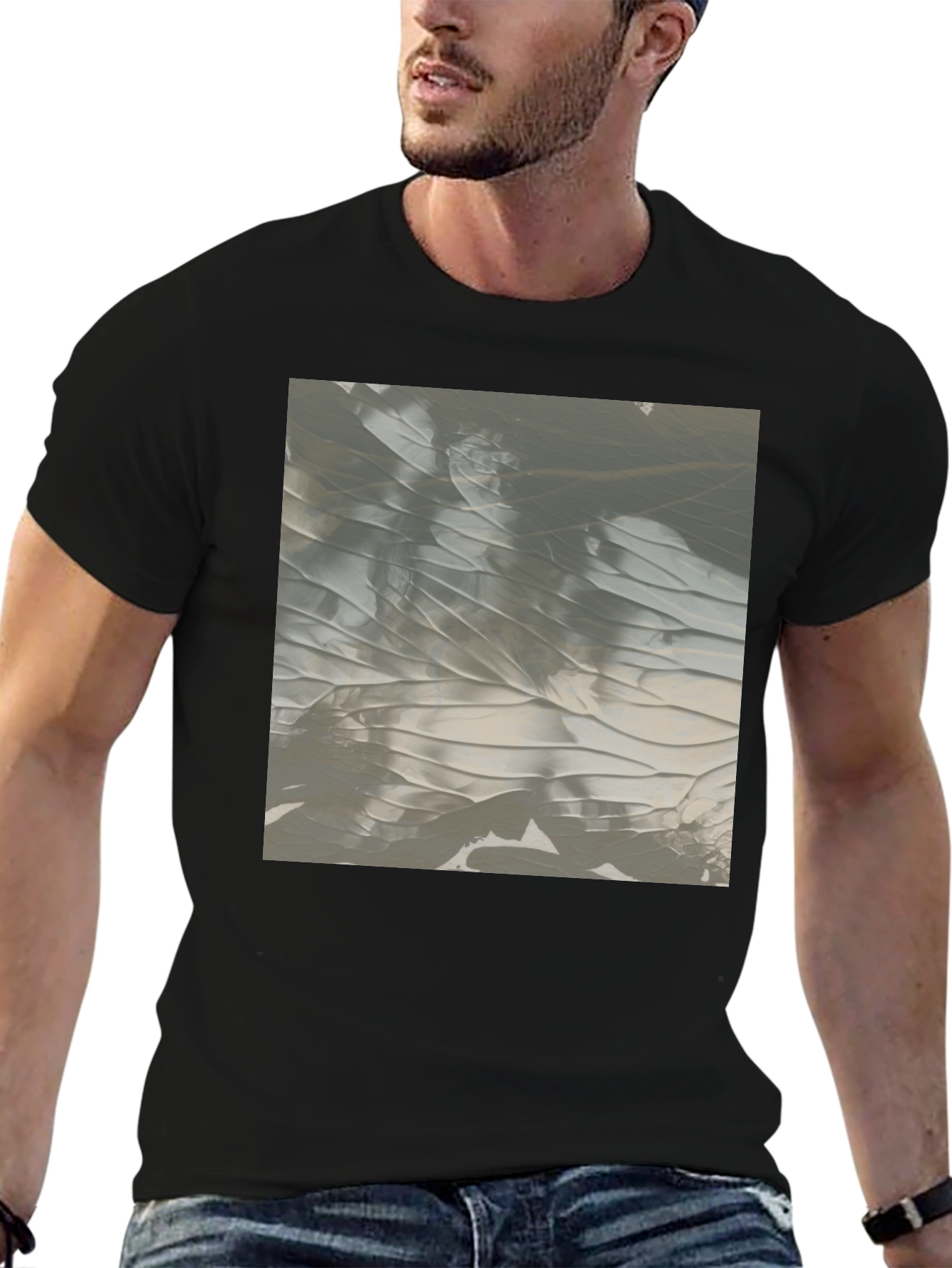 Abstract Gray Art Print Black T-Shirt