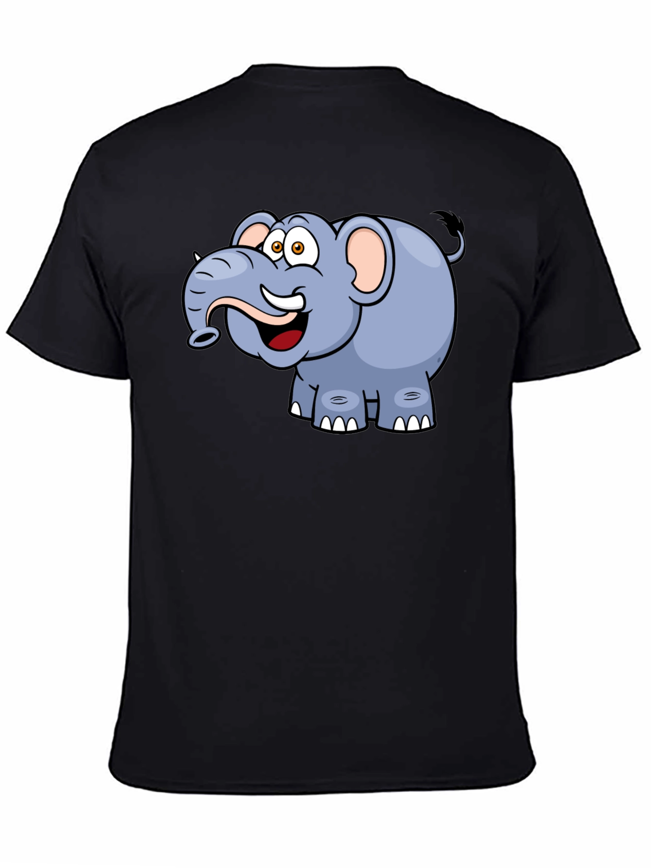 Cartoon Elephant Graphic Tee - Black Casual T-Shirt