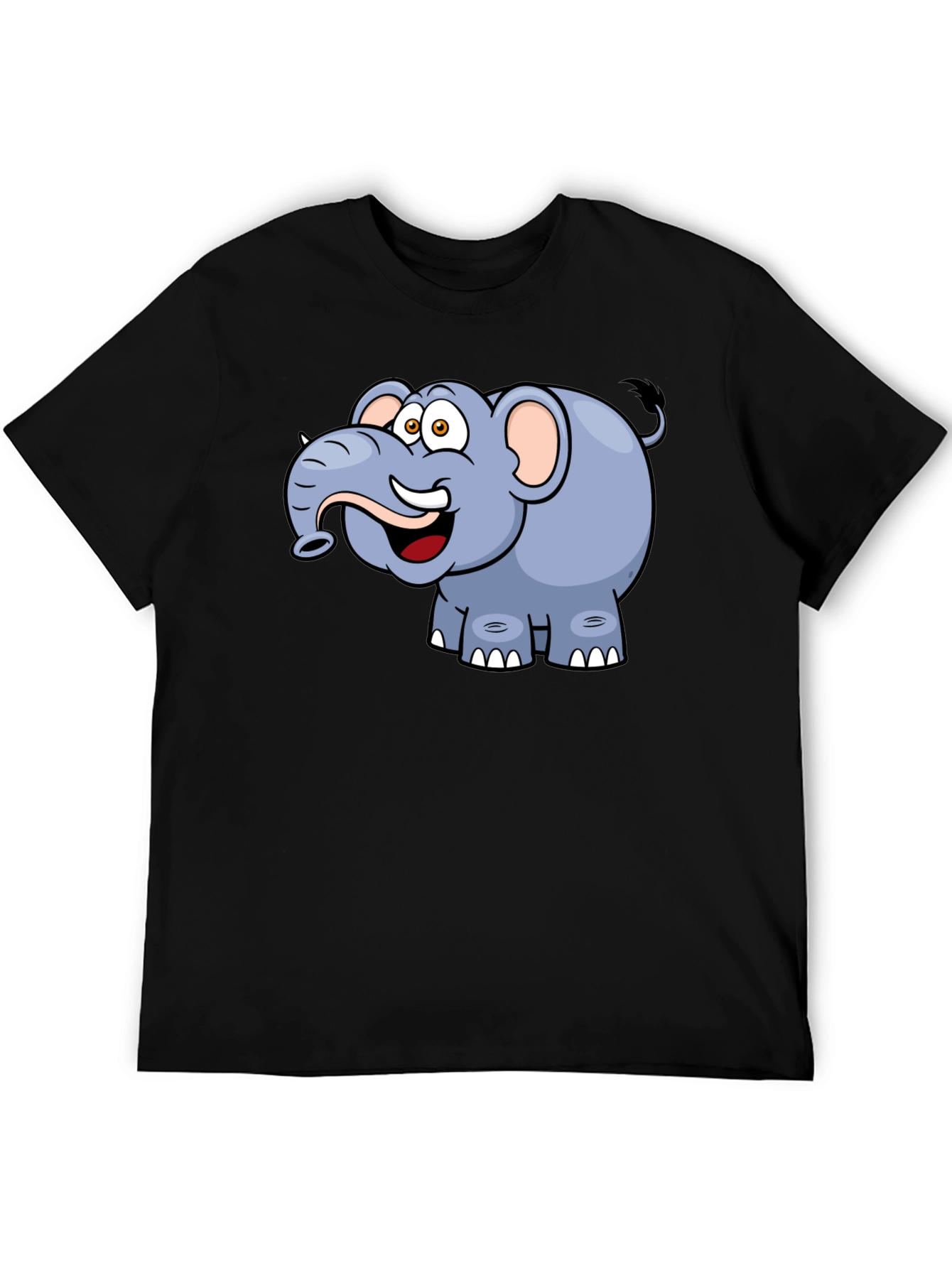 Cartoon Elephant Graphic Tee - Black Casual T-Shirt