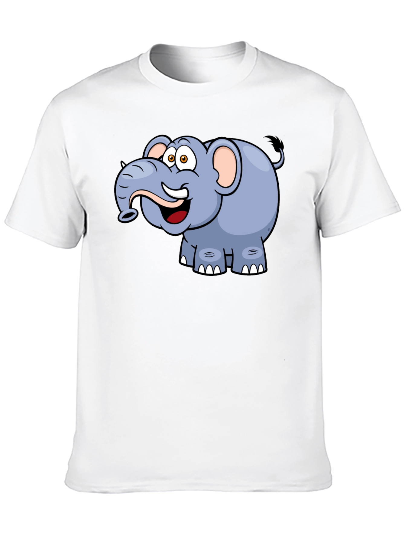 Cartoon Elephant Graphic Tee - Black Casual T-Shirt