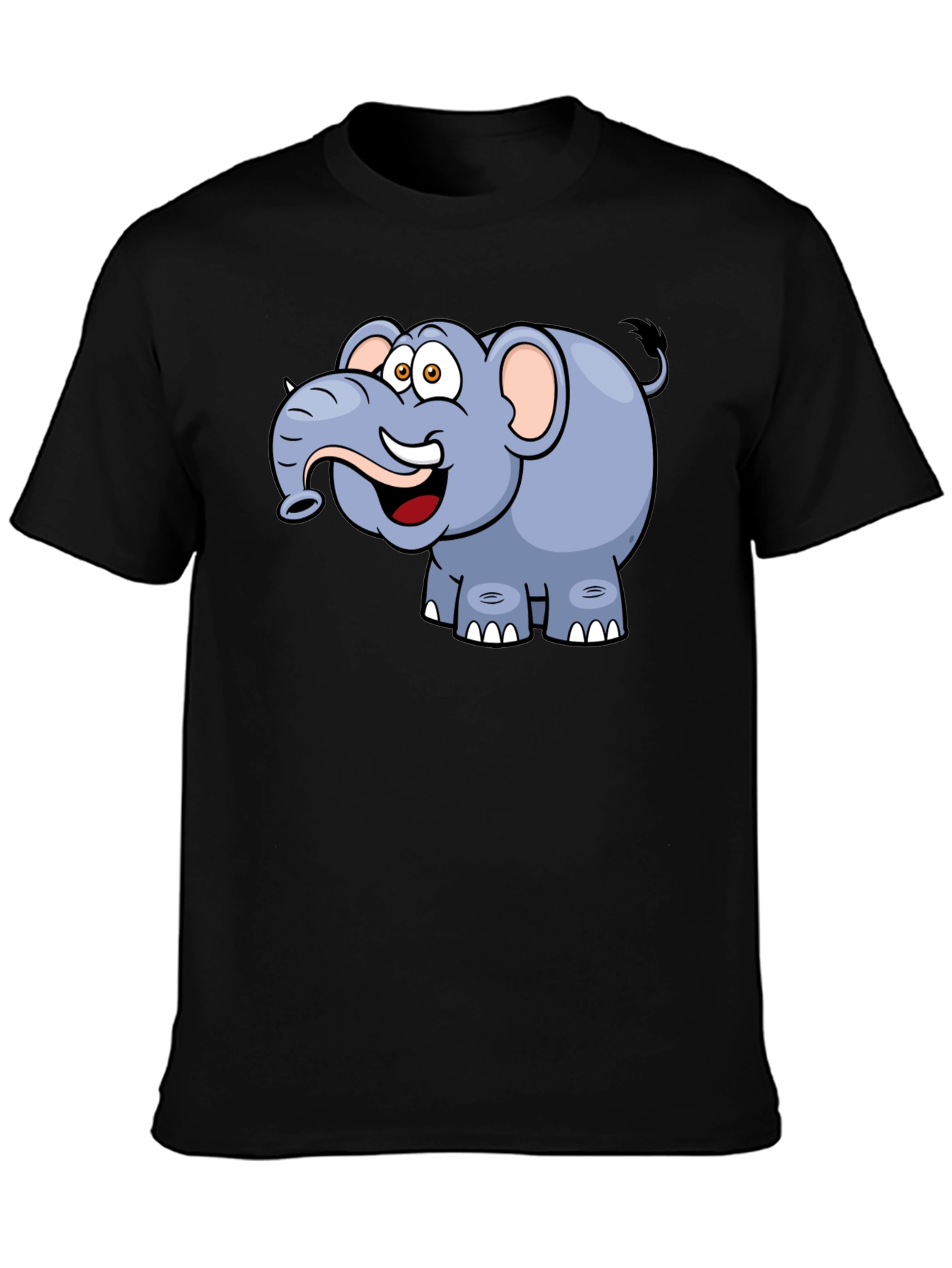 Cartoon Elephant Graphic Tee - Black Casual T-Shirt