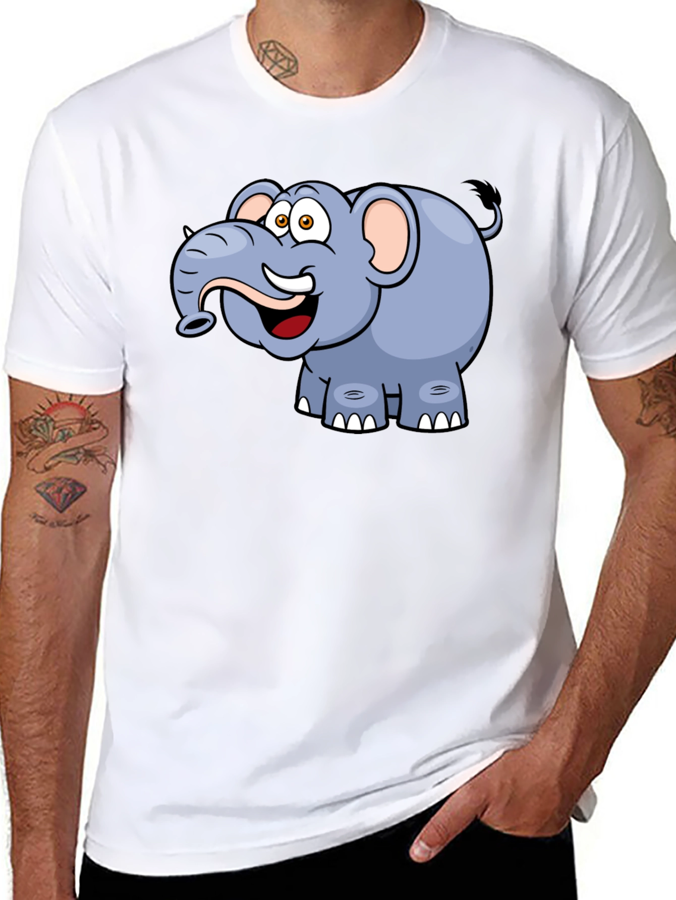 Cartoon Elephant Graphic Tee - Black Casual T-Shirt