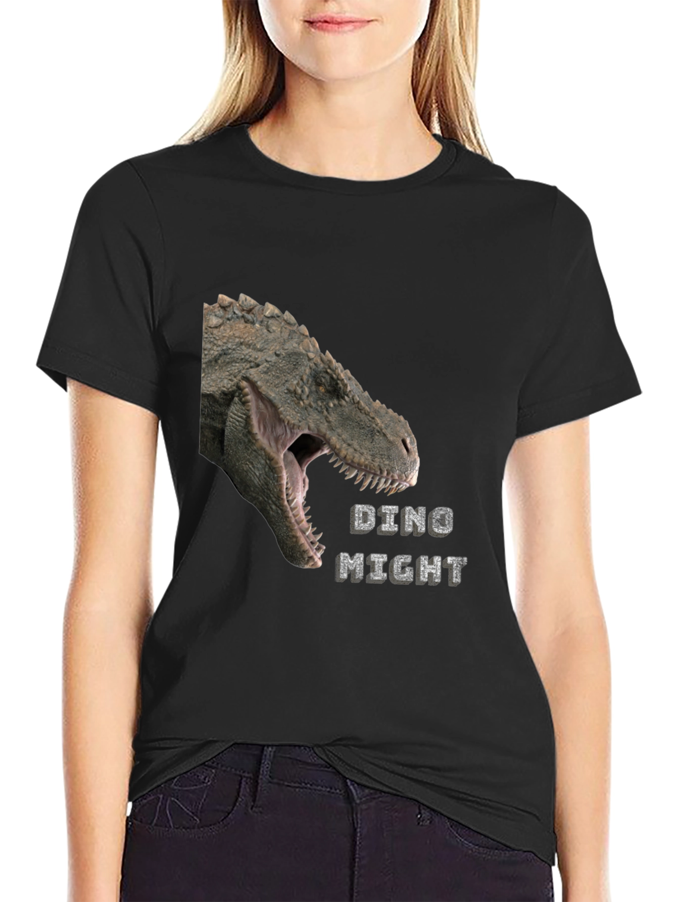 Dino Might T-Shirt - Black Dinosaur Graphic Tee