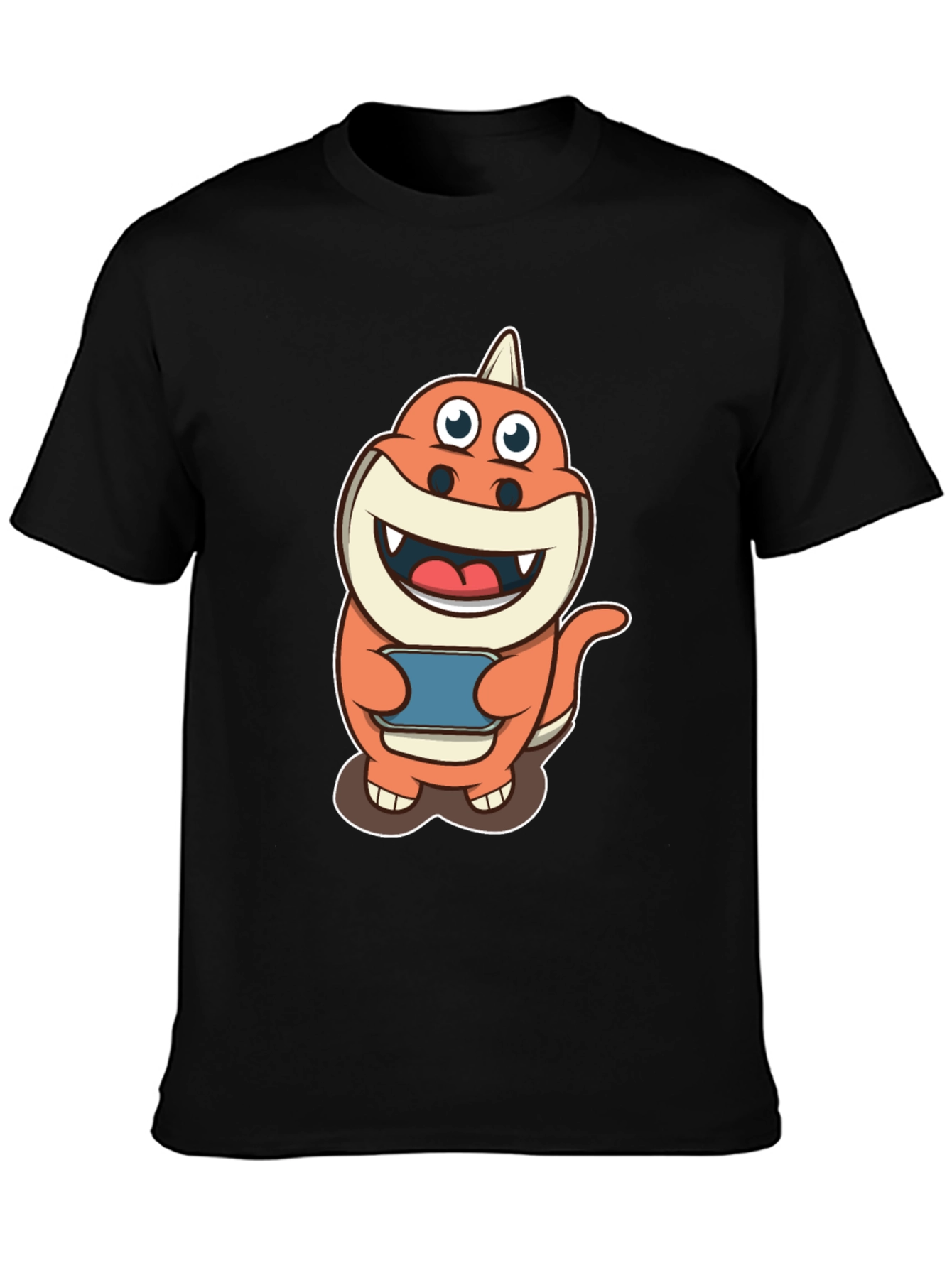 Cartoon Dino Gamer T-Shirt - Black Cotton Tee