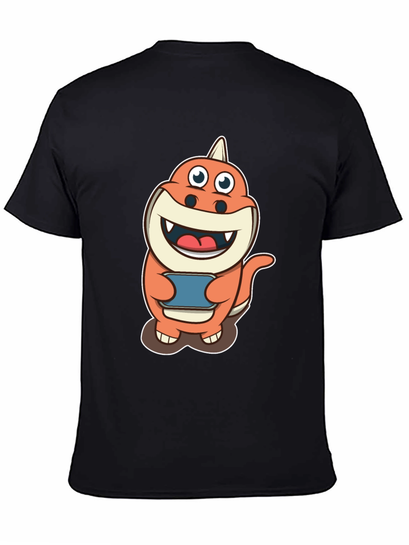 Cartoon Dino Gamer T-Shirt - Black Cotton Tee