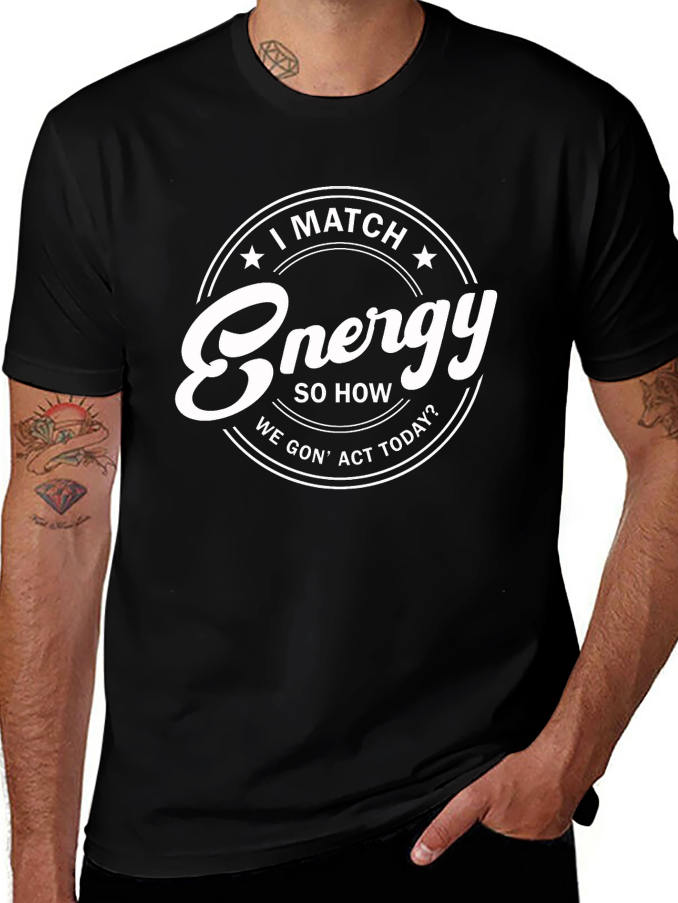I Match Energy Mens Black Graphic T-Shirt