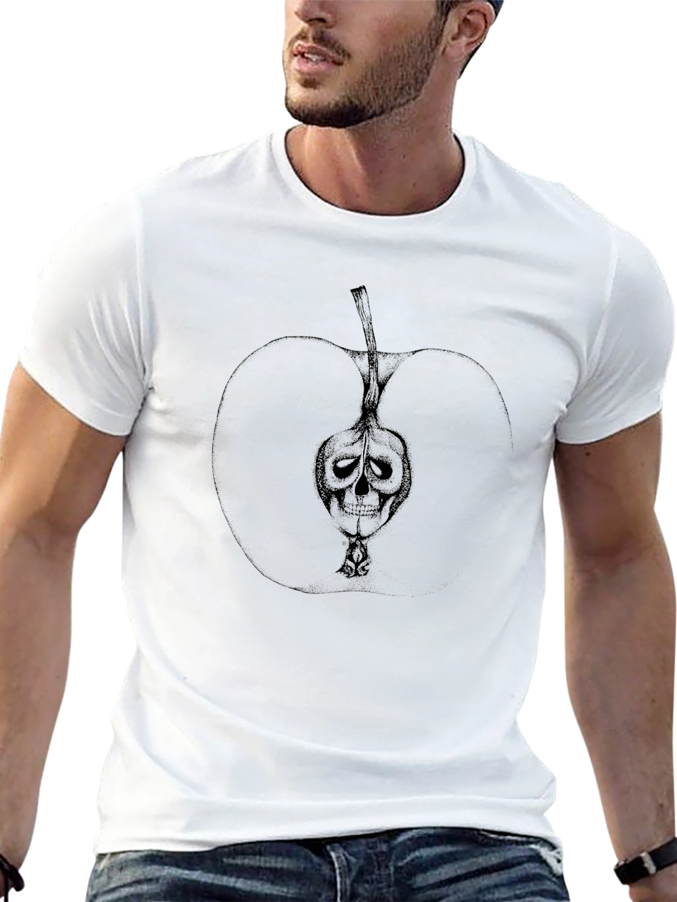 Skull Apple Graphic Print Black T-Shirt