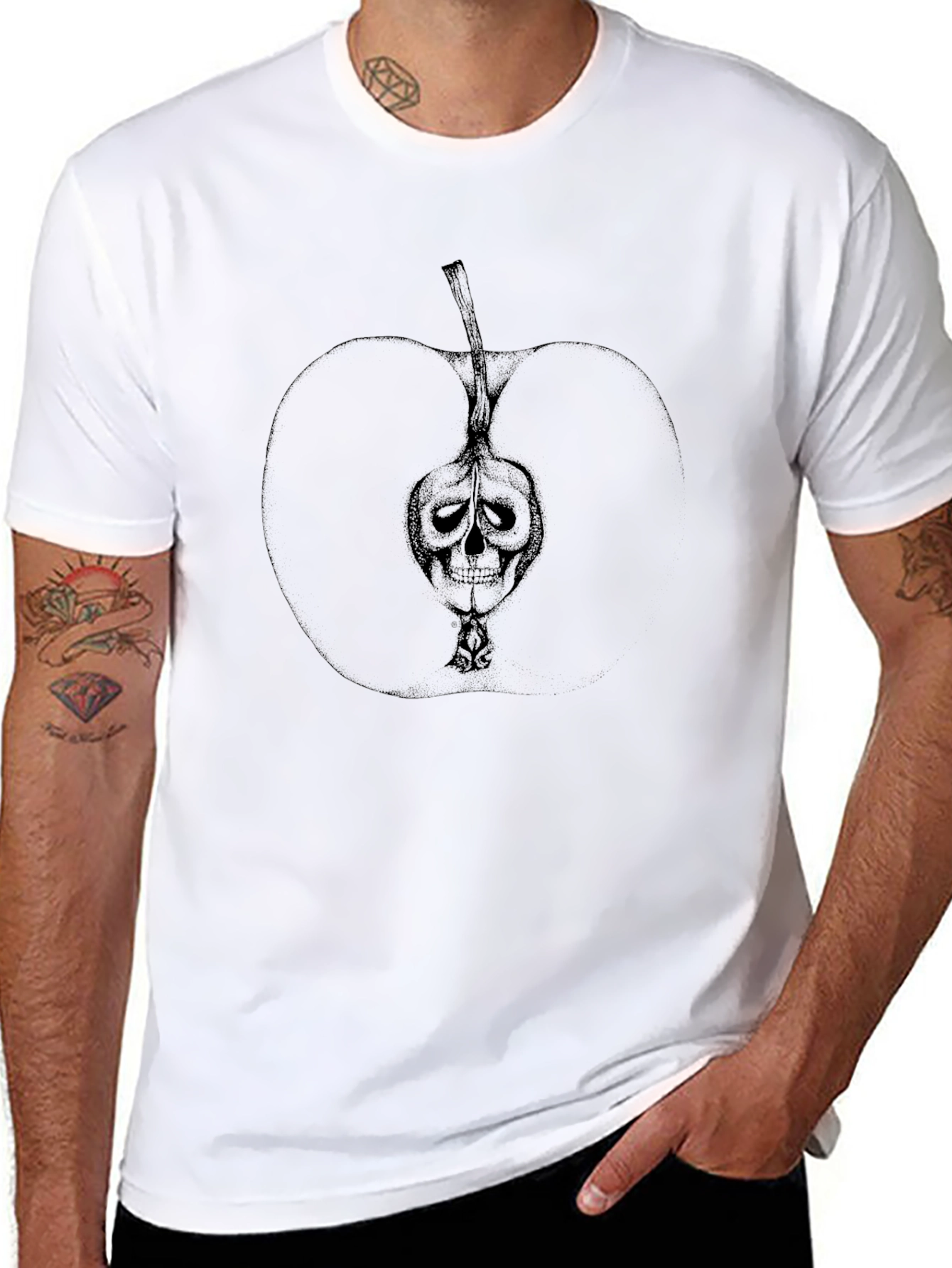 Skull Apple Graphic Print Black T-Shirt