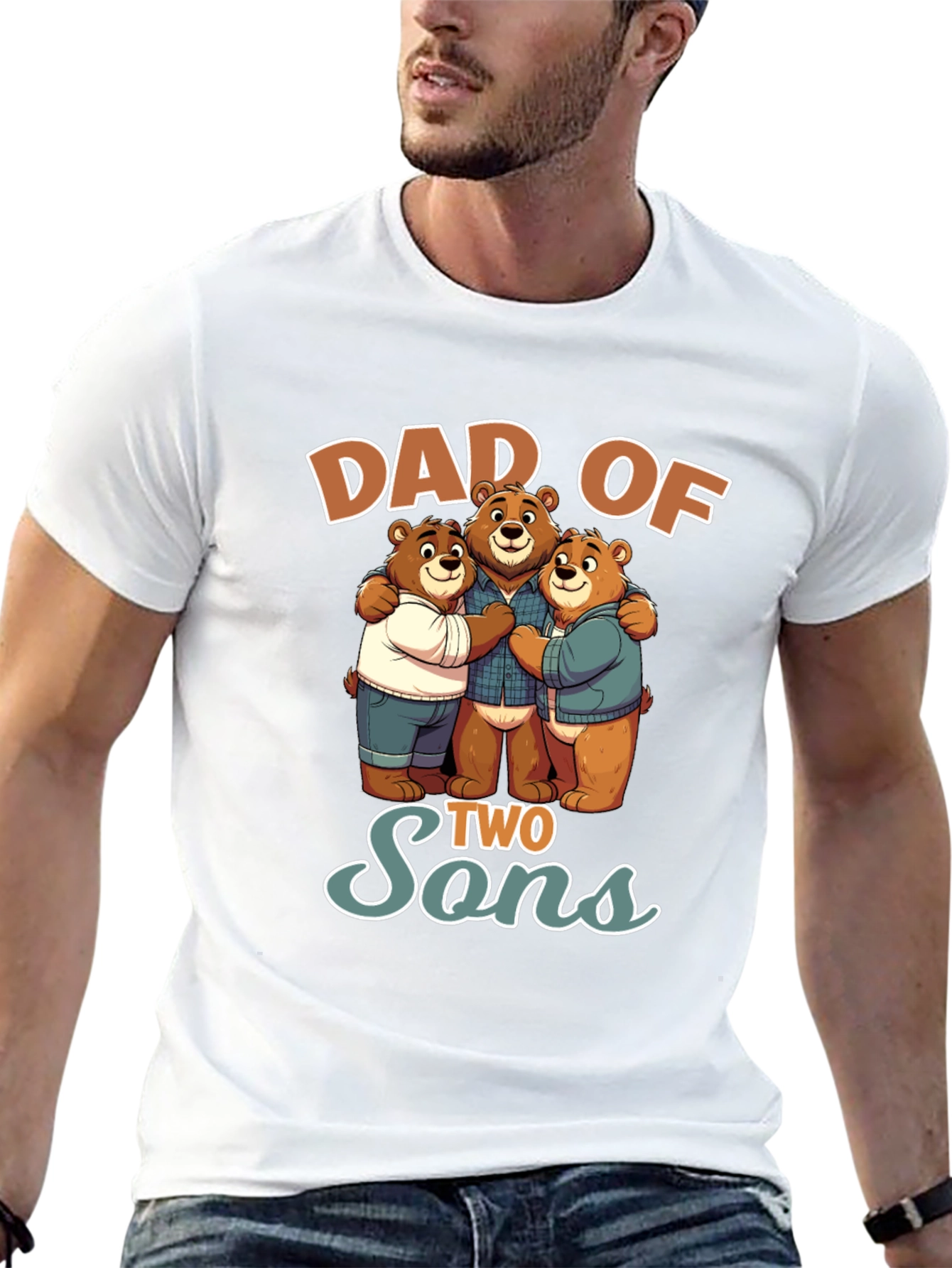 Dad of Two Sons Bear Graphic T-Shirt