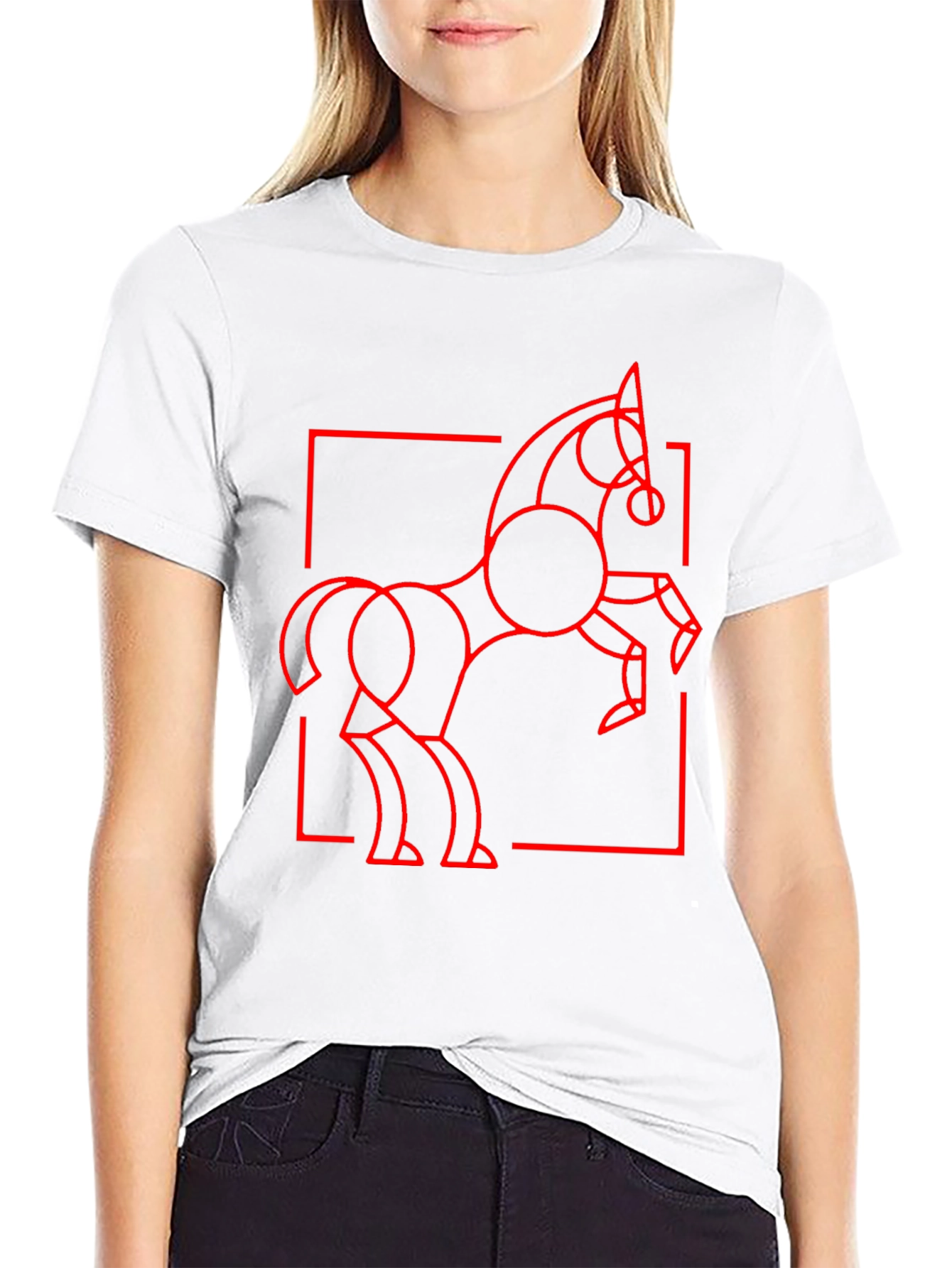 Abstract Geometric Horse Graphic Tee - Black