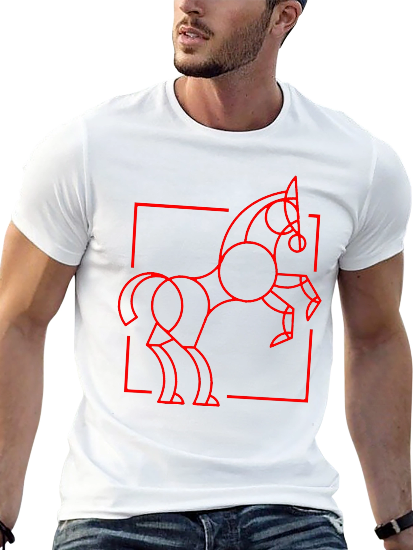 Abstract Geometric Horse Graphic Tee - Black