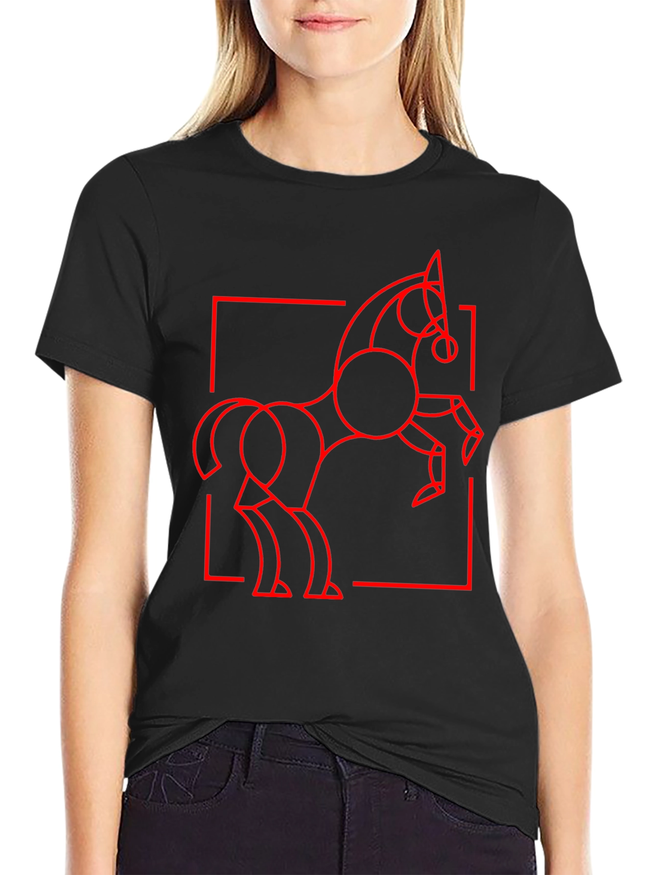 Abstract Geometric Horse Graphic Tee - Black
