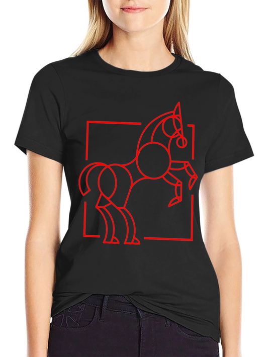 Abstract Geometric Horse Graphic Tee - Black
