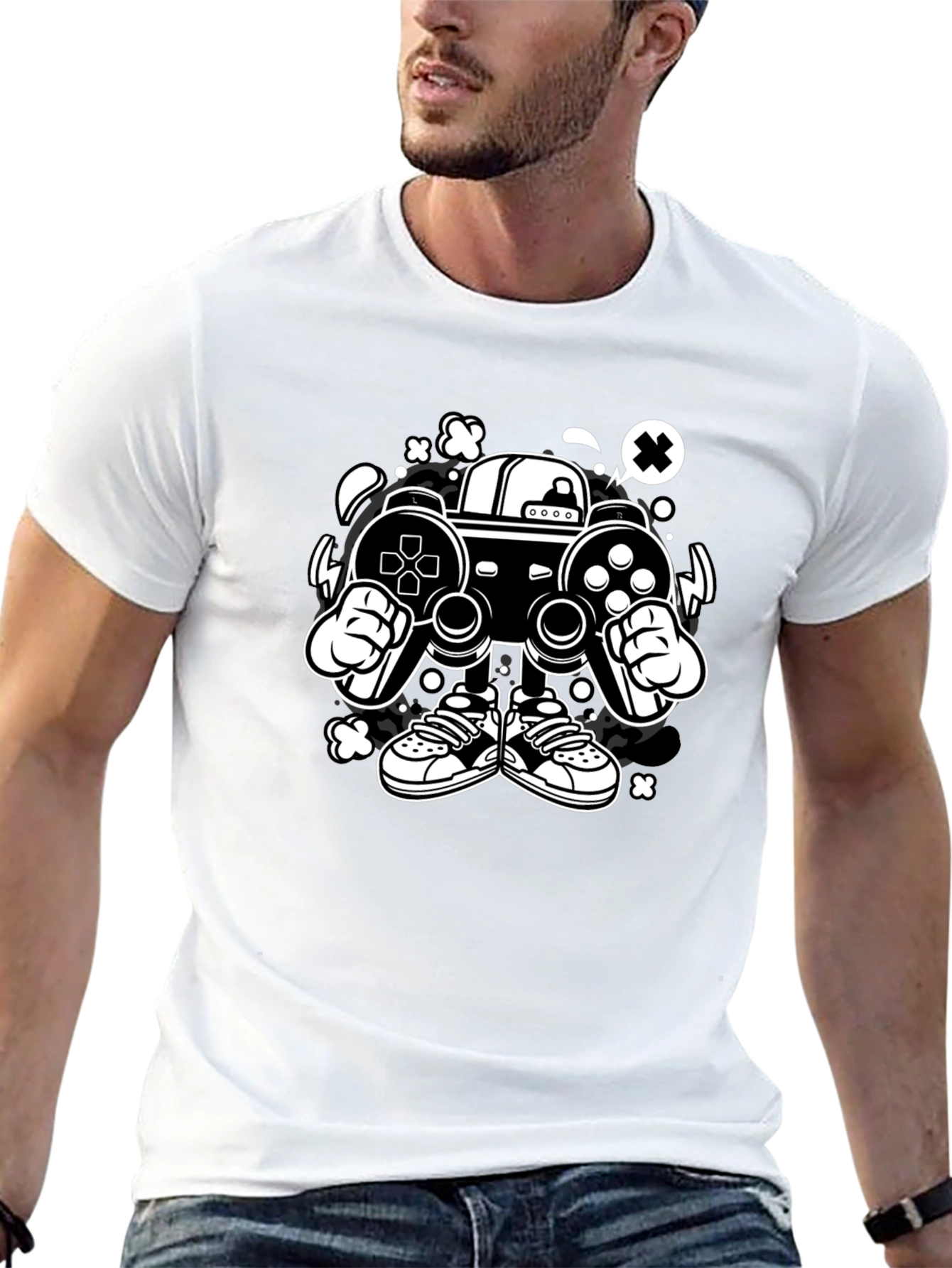 Gaming Console Character Graphic Black T-Shirt