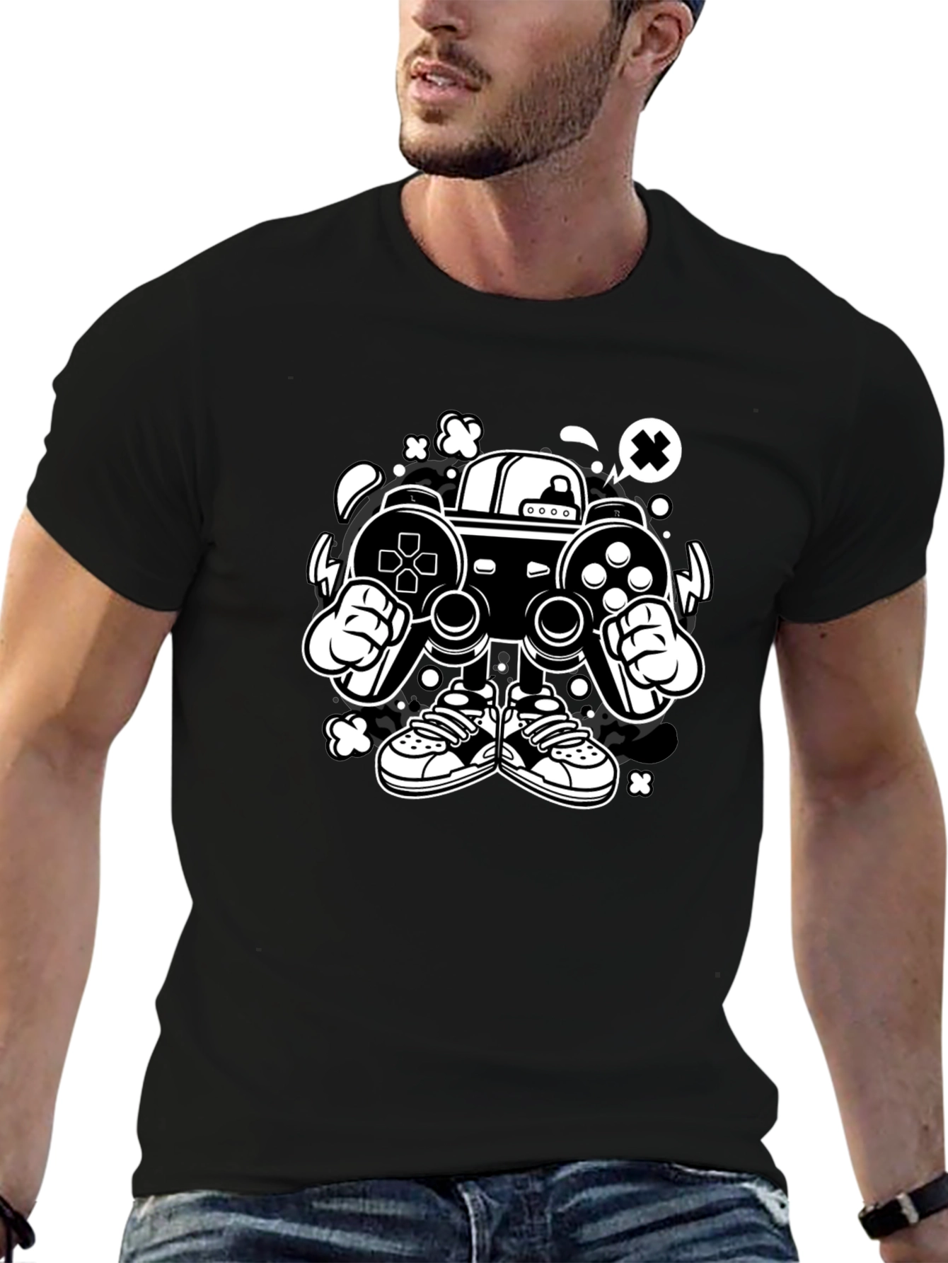 Gaming Console Character Graphic Black T-Shirt