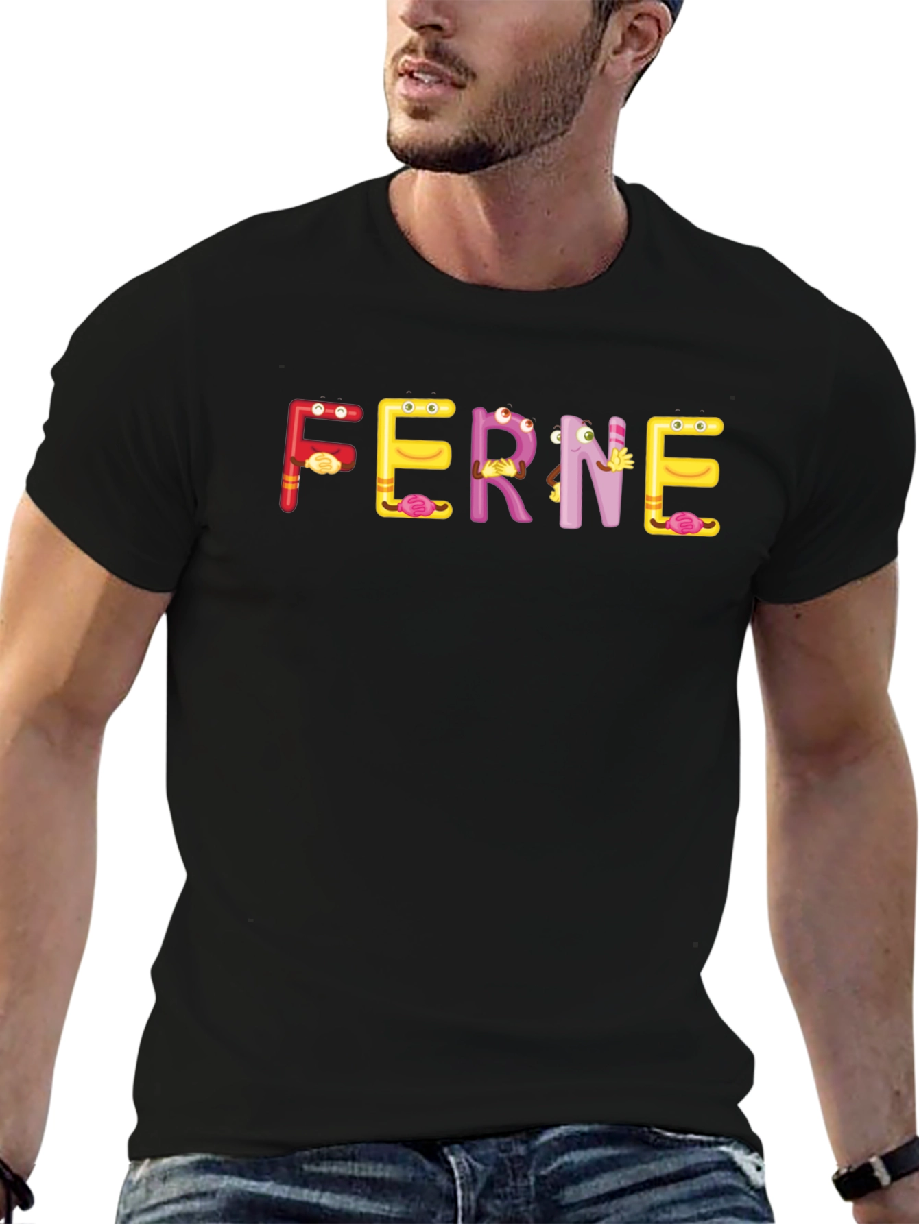 Funny FERNE Letters Graphic Black T-Shirt