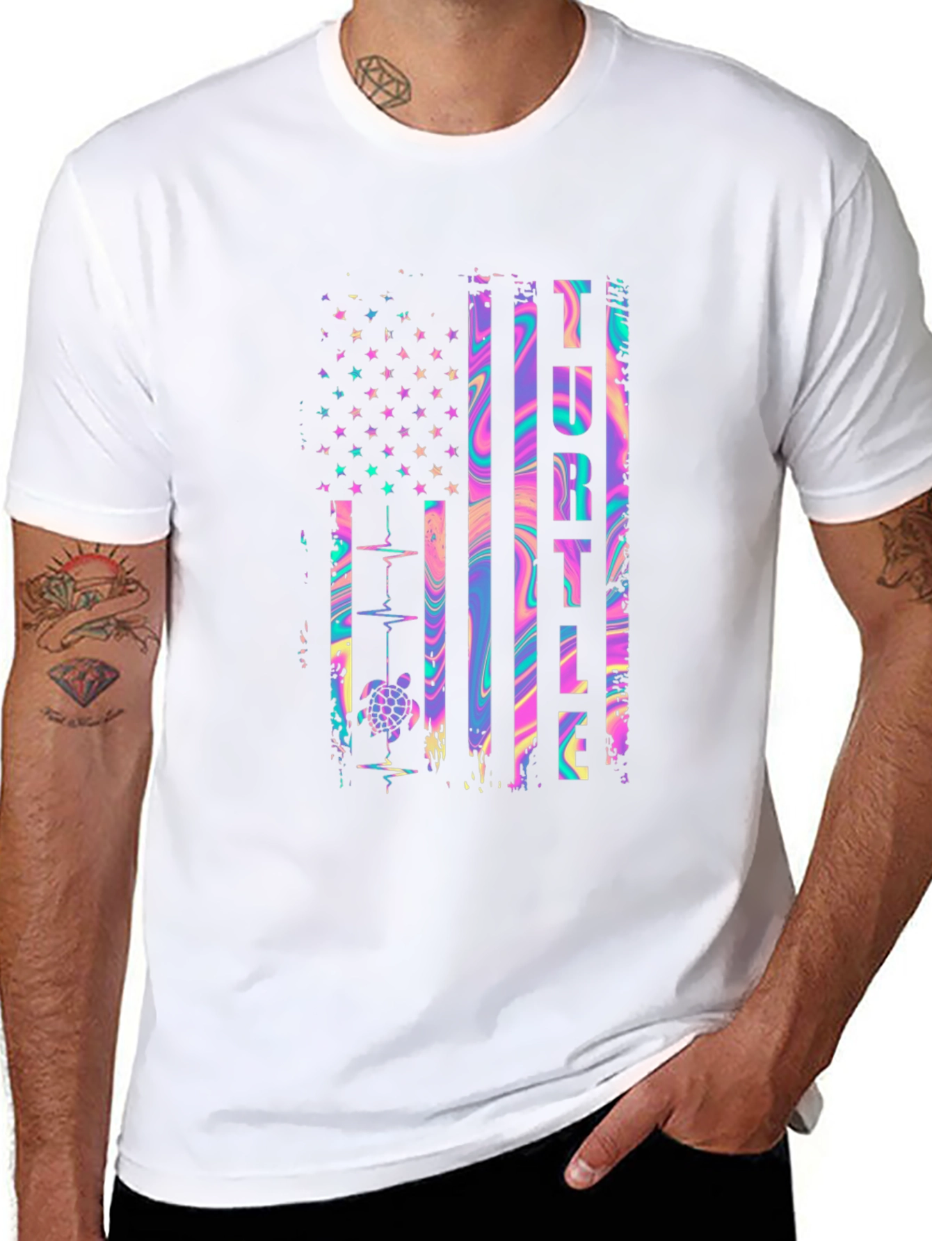 Turtle American Flag Graphic T-Shirt