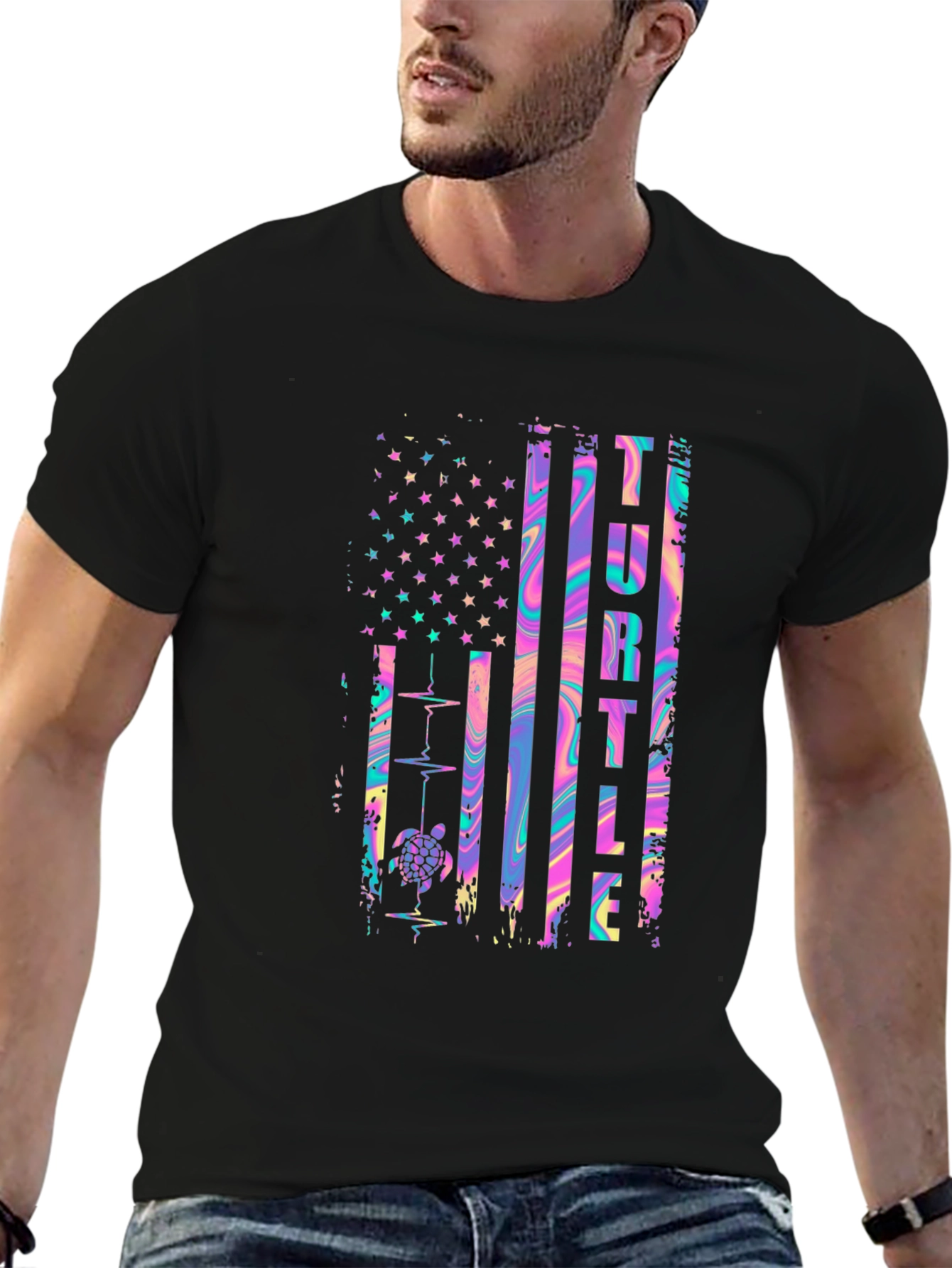 Turtle American Flag Graphic T-Shirt