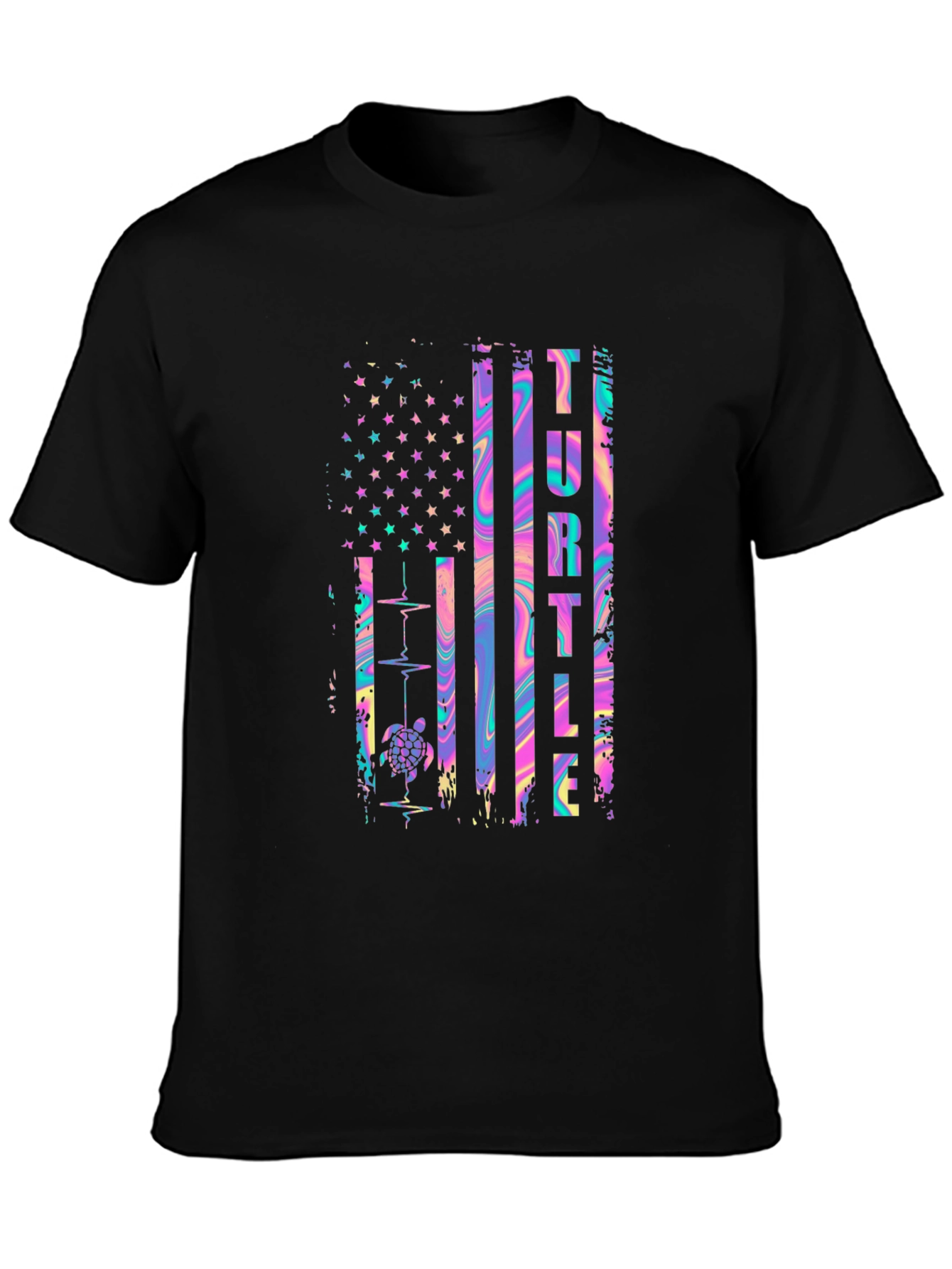 Turtle American Flag Graphic T-Shirt