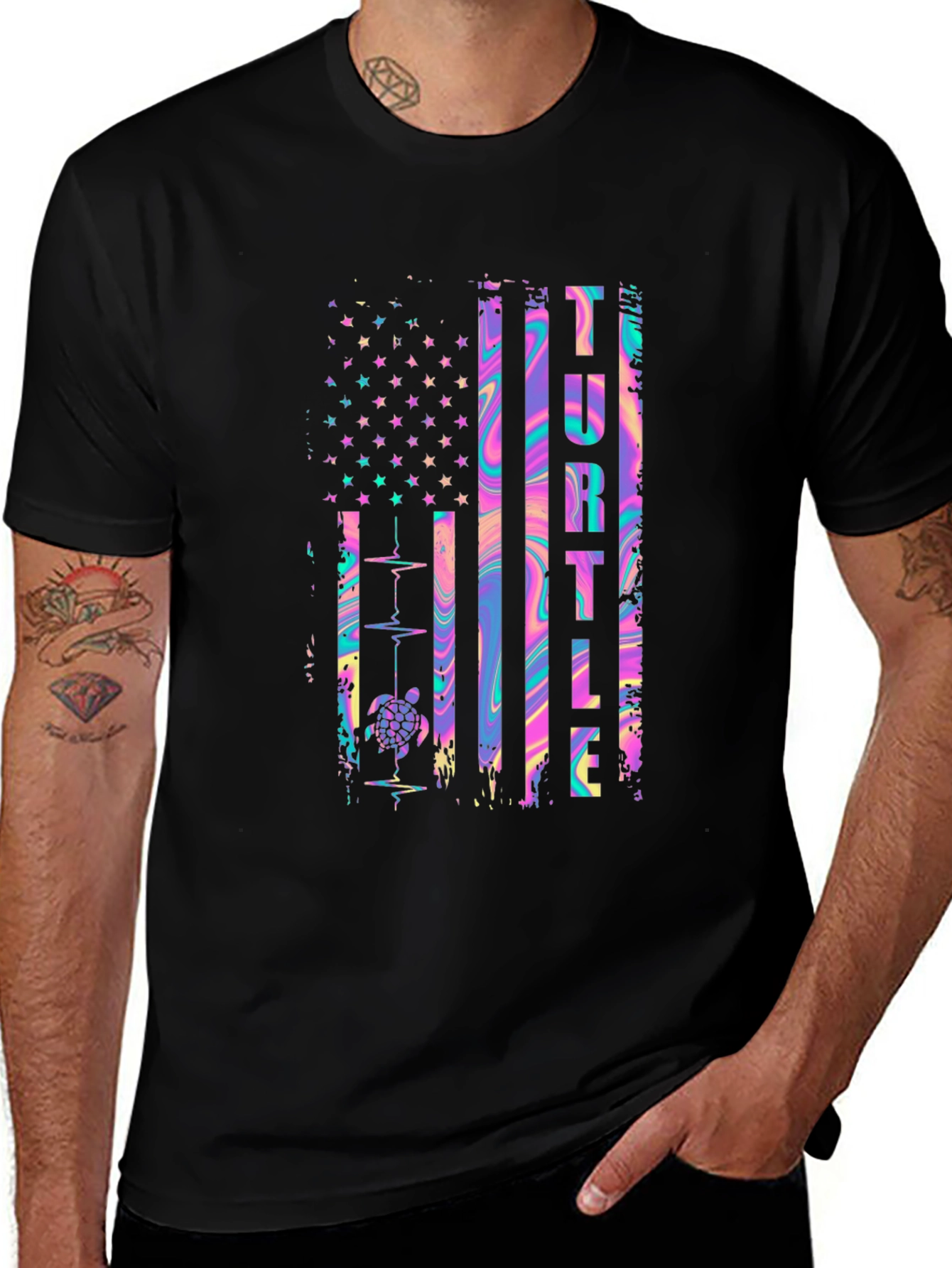Turtle American Flag Graphic T-Shirt