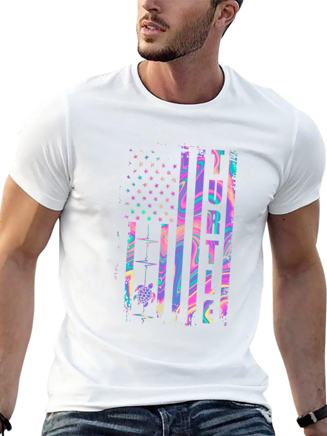 Turtle American Flag Graphic T-Shirt