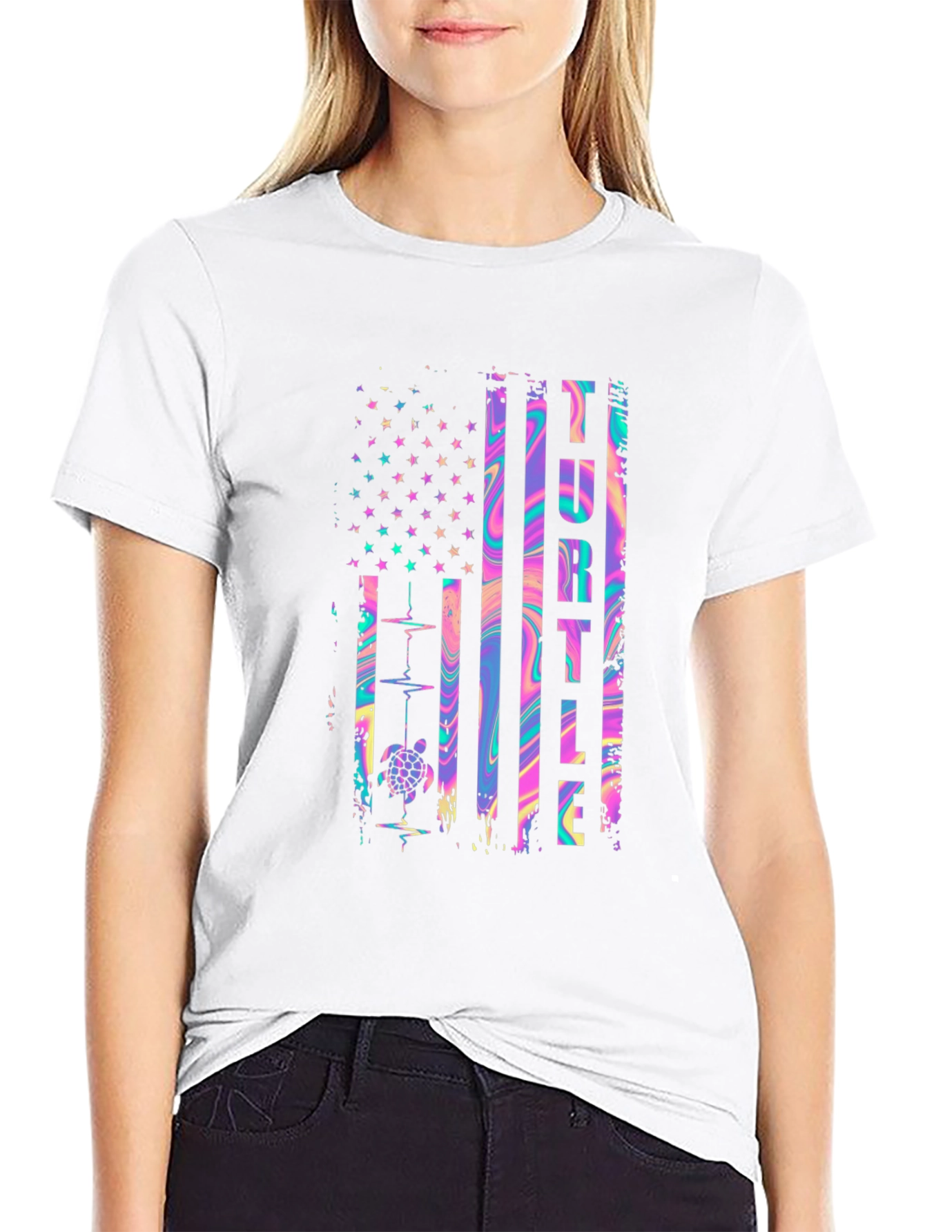 Turtle American Flag Graphic T-Shirt