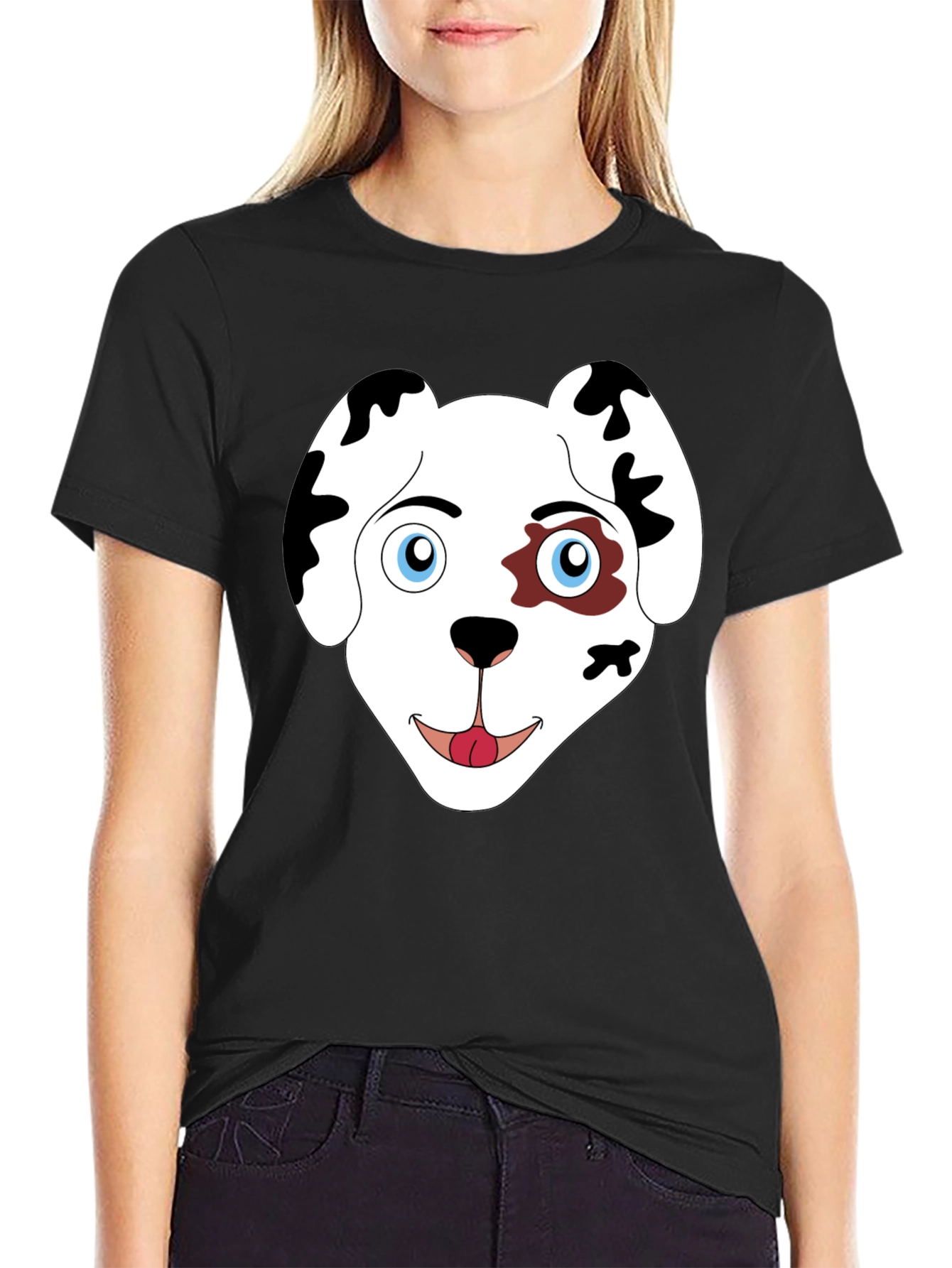 Dog Face Graphic Print Black T-Shirt