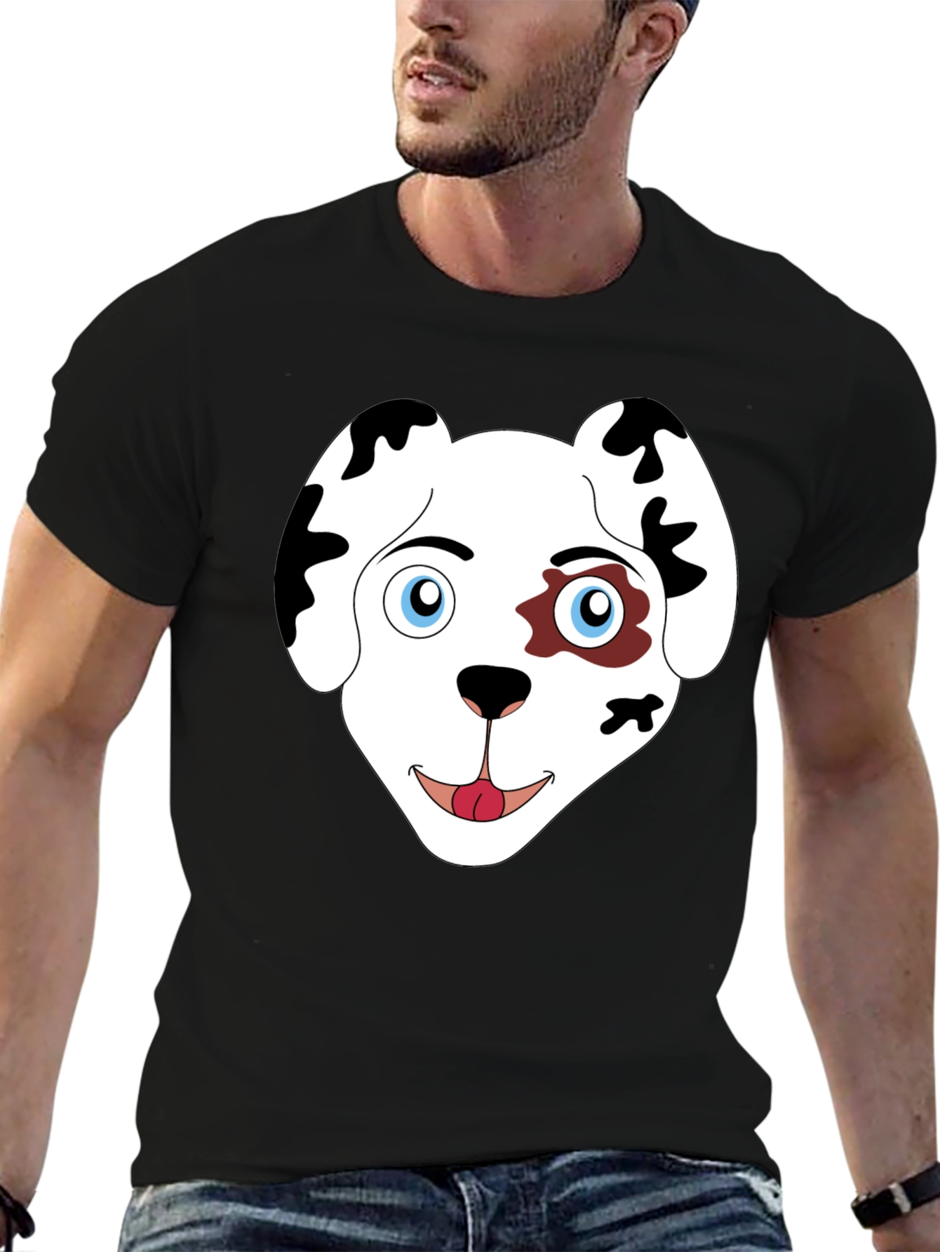 Dog Face Graphic Print Black T-Shirt