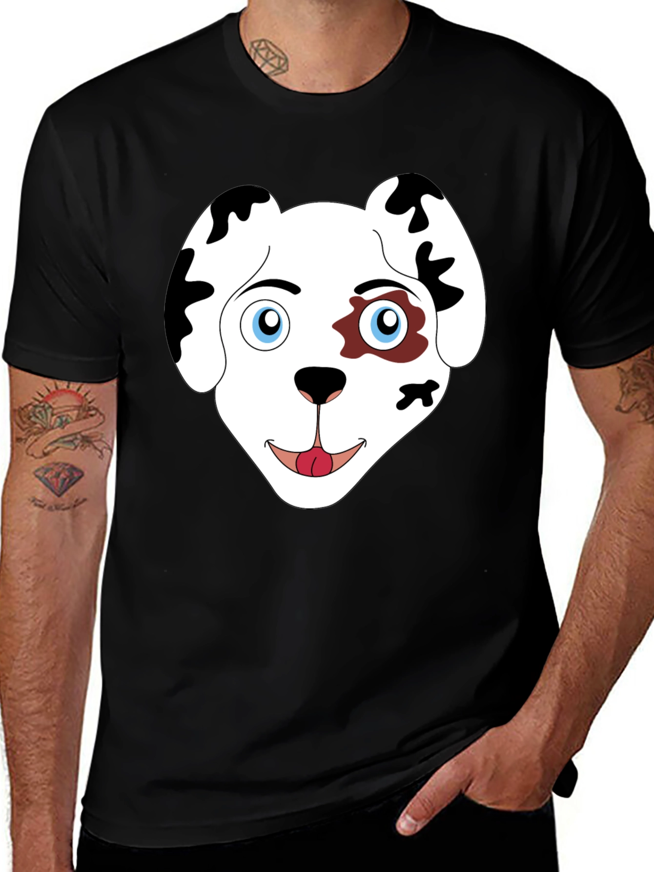 Dog Face Graphic Print Black T-Shirt