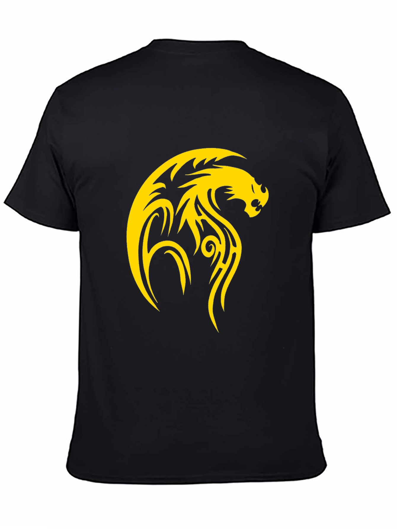 Mens Black T-Shirt with Yellow Dragon Design