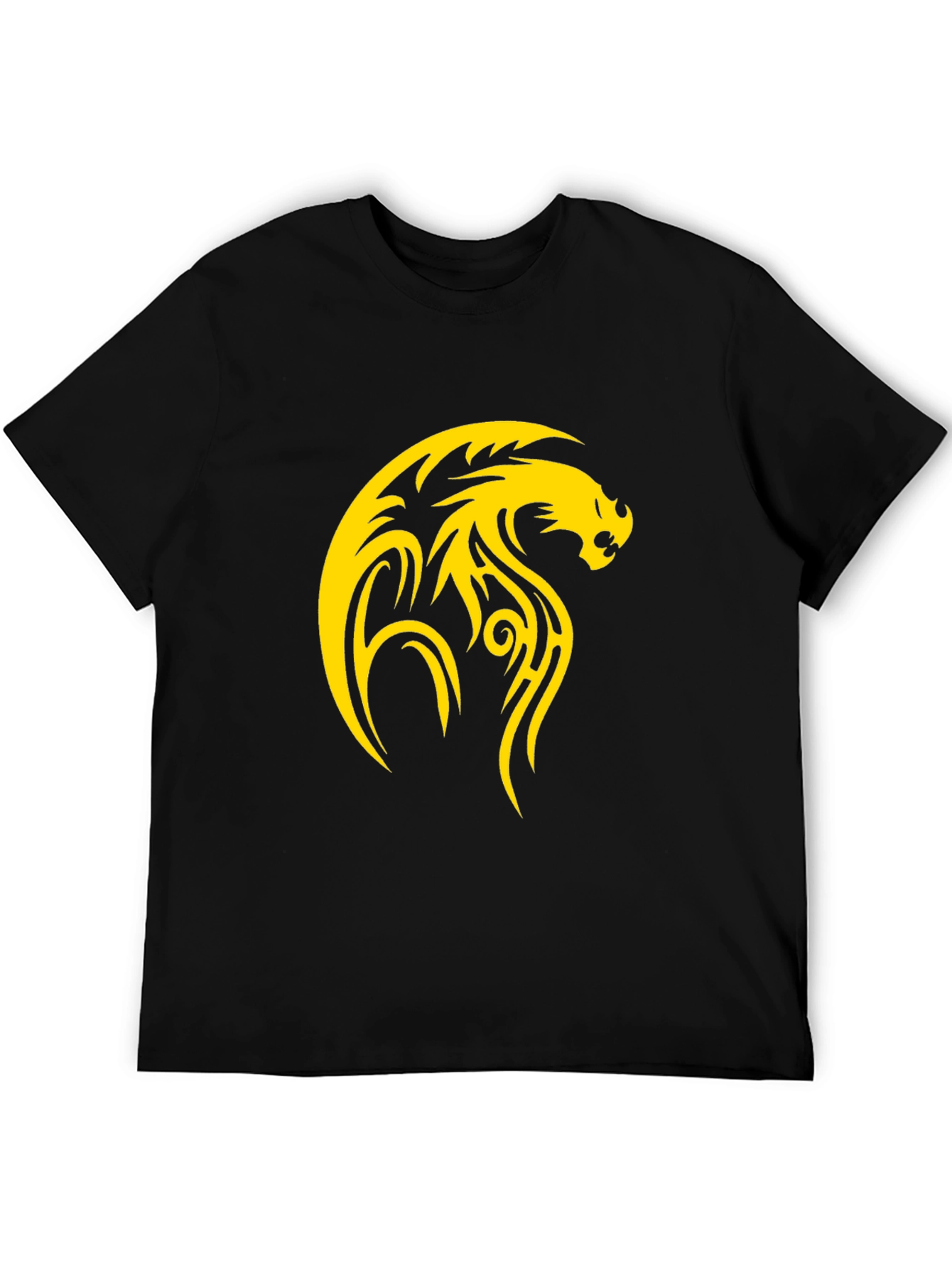 Mens Black T-Shirt with Yellow Dragon Design
