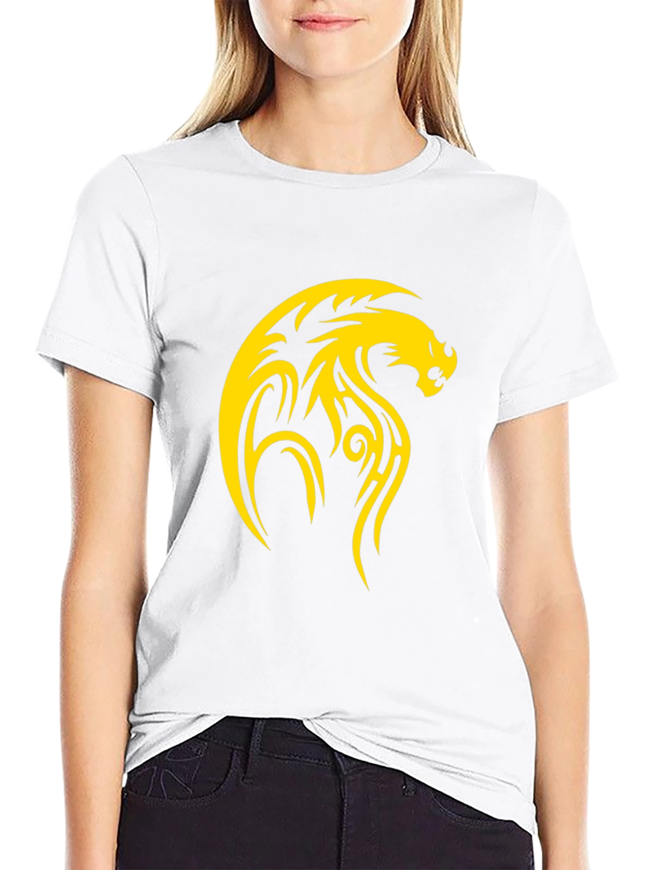 Mens Black T-Shirt with Yellow Dragon Design