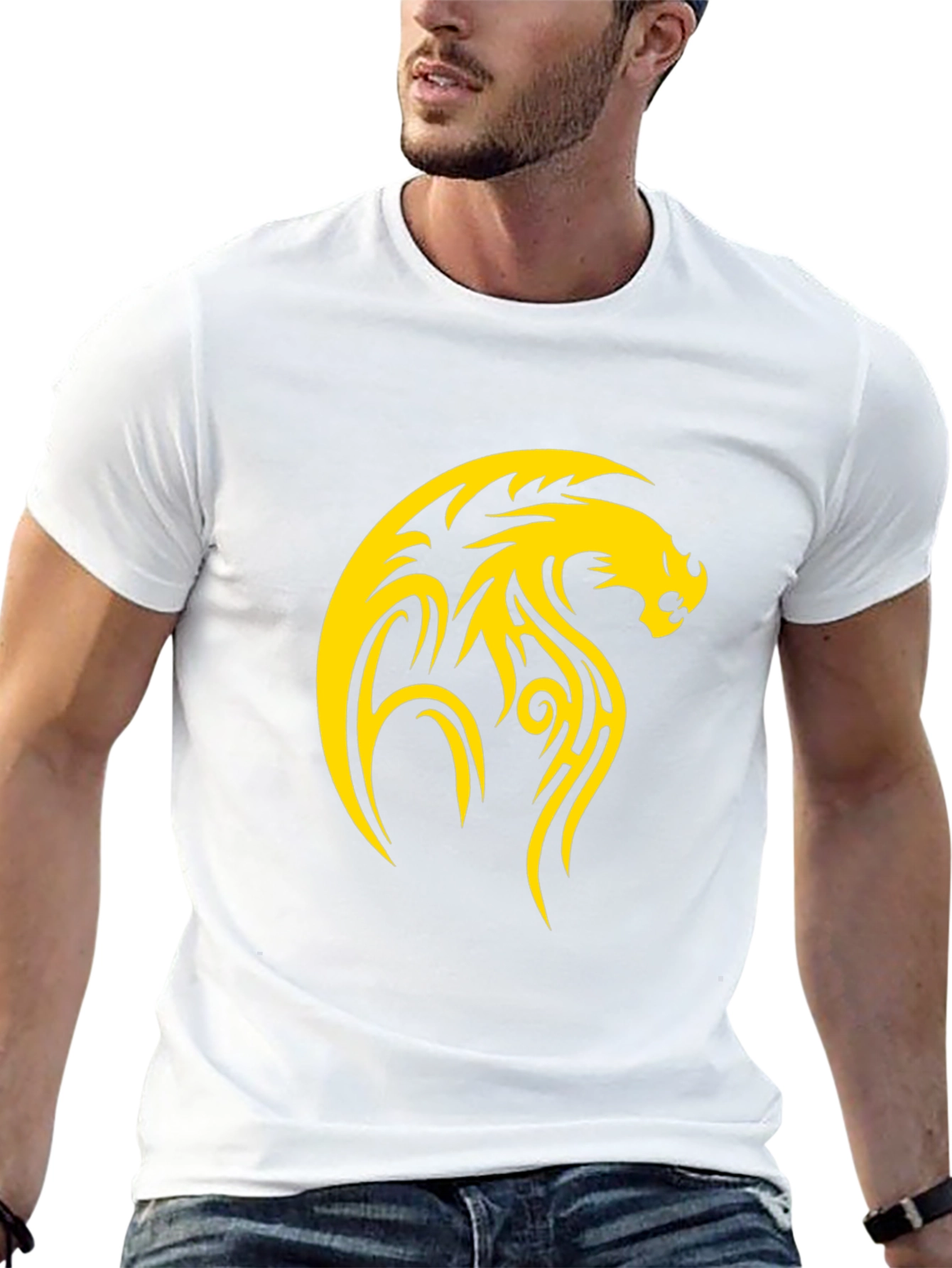 Mens Black T-Shirt with Yellow Dragon Design