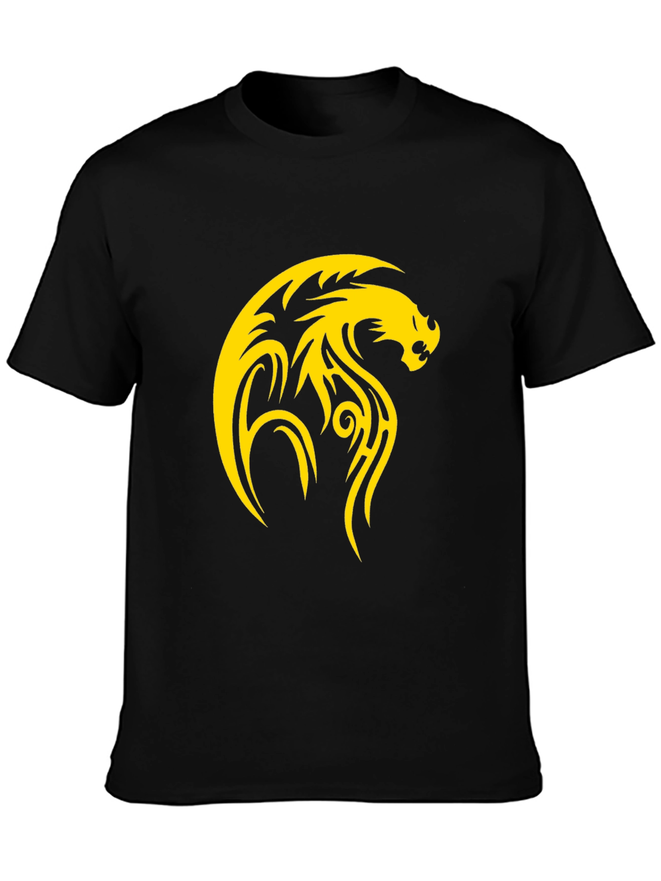 Mens Black T-Shirt with Yellow Dragon Design