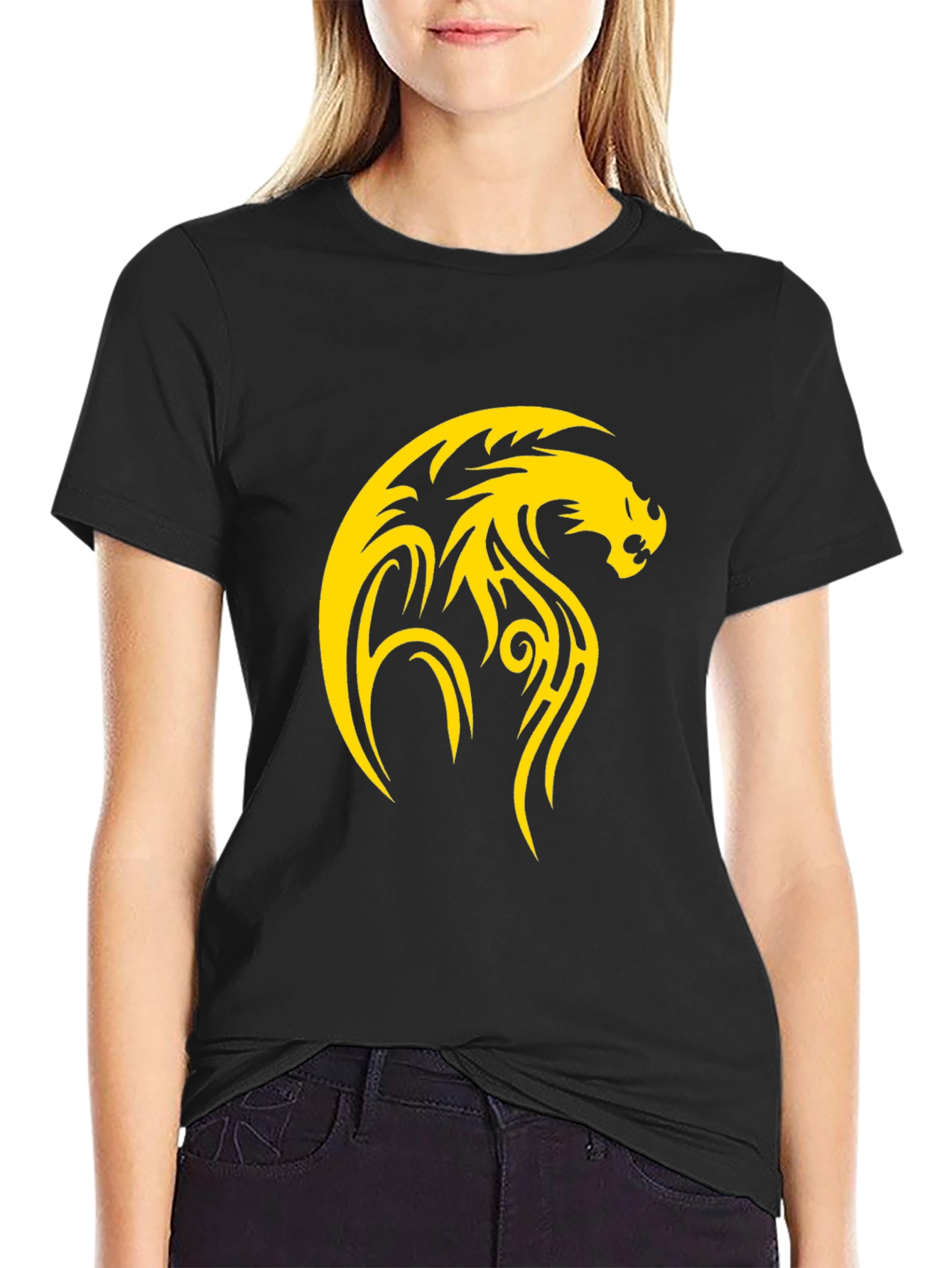 Mens Black T-Shirt with Yellow Dragon Design