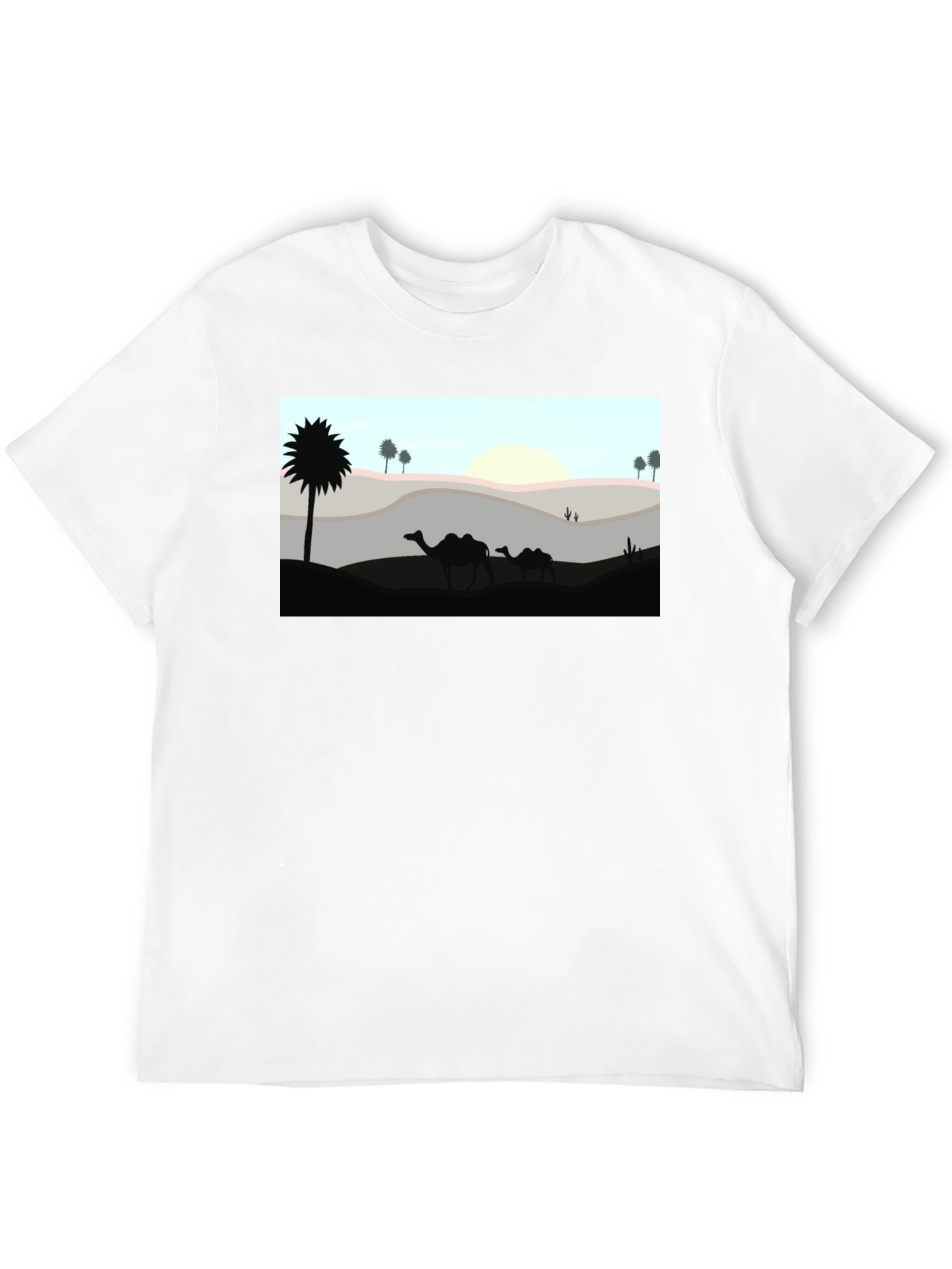Desert Camel Silhouette Graphic Tee - Black Cotton T-Shirt