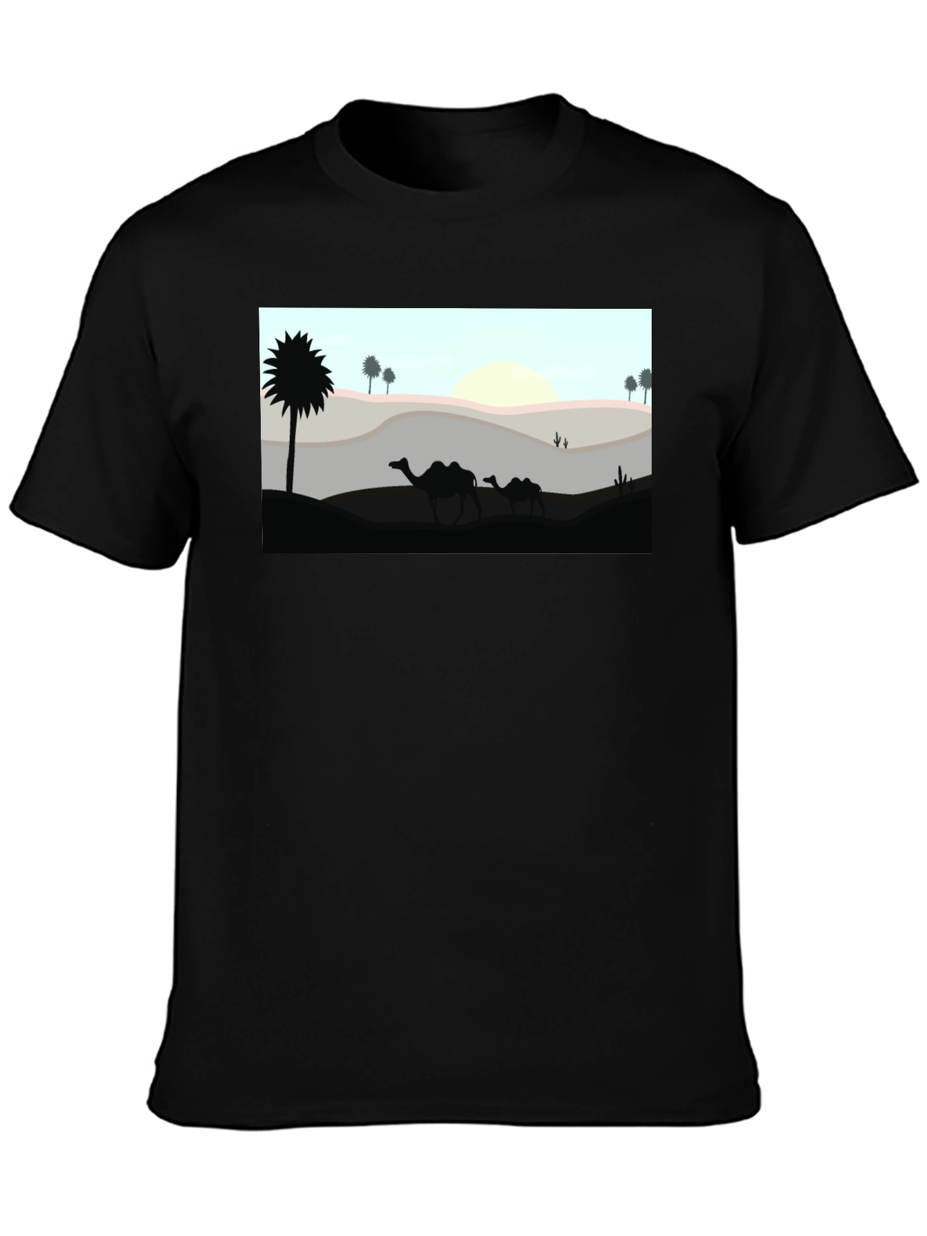 Desert Camel Silhouette Graphic Tee - Black Cotton T-Shirt