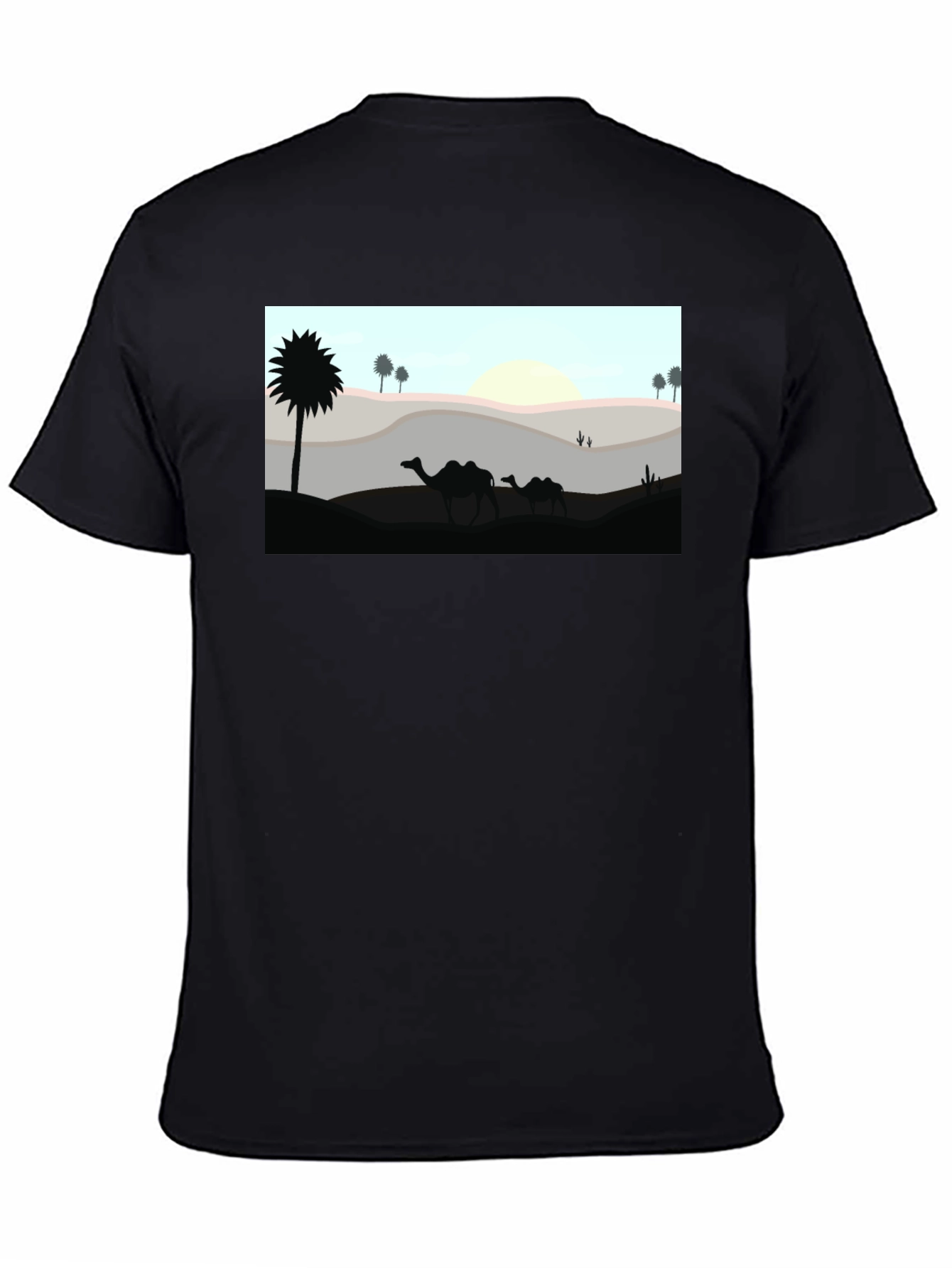 Desert Camel Silhouette Graphic Tee - Black Cotton T-Shirt