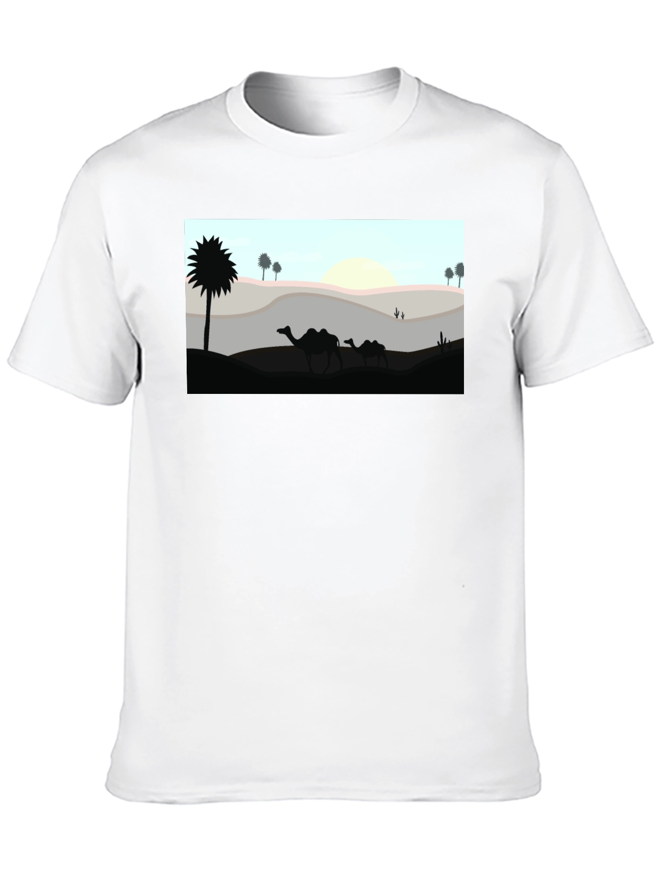 Desert Camel Silhouette Graphic Tee - Black Cotton T-Shirt