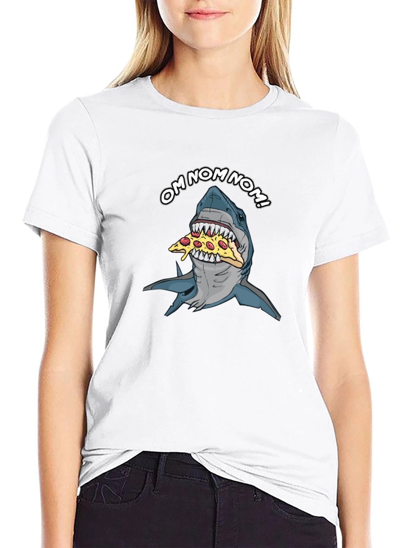 Shark Pizza OM NOM NOM Funny Graphic T-Shirt