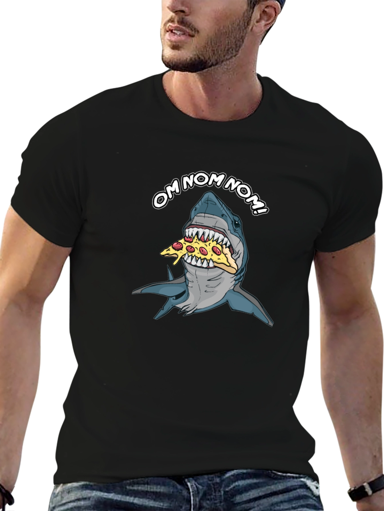 Shark Pizza OM NOM NOM Funny Graphic T-Shirt