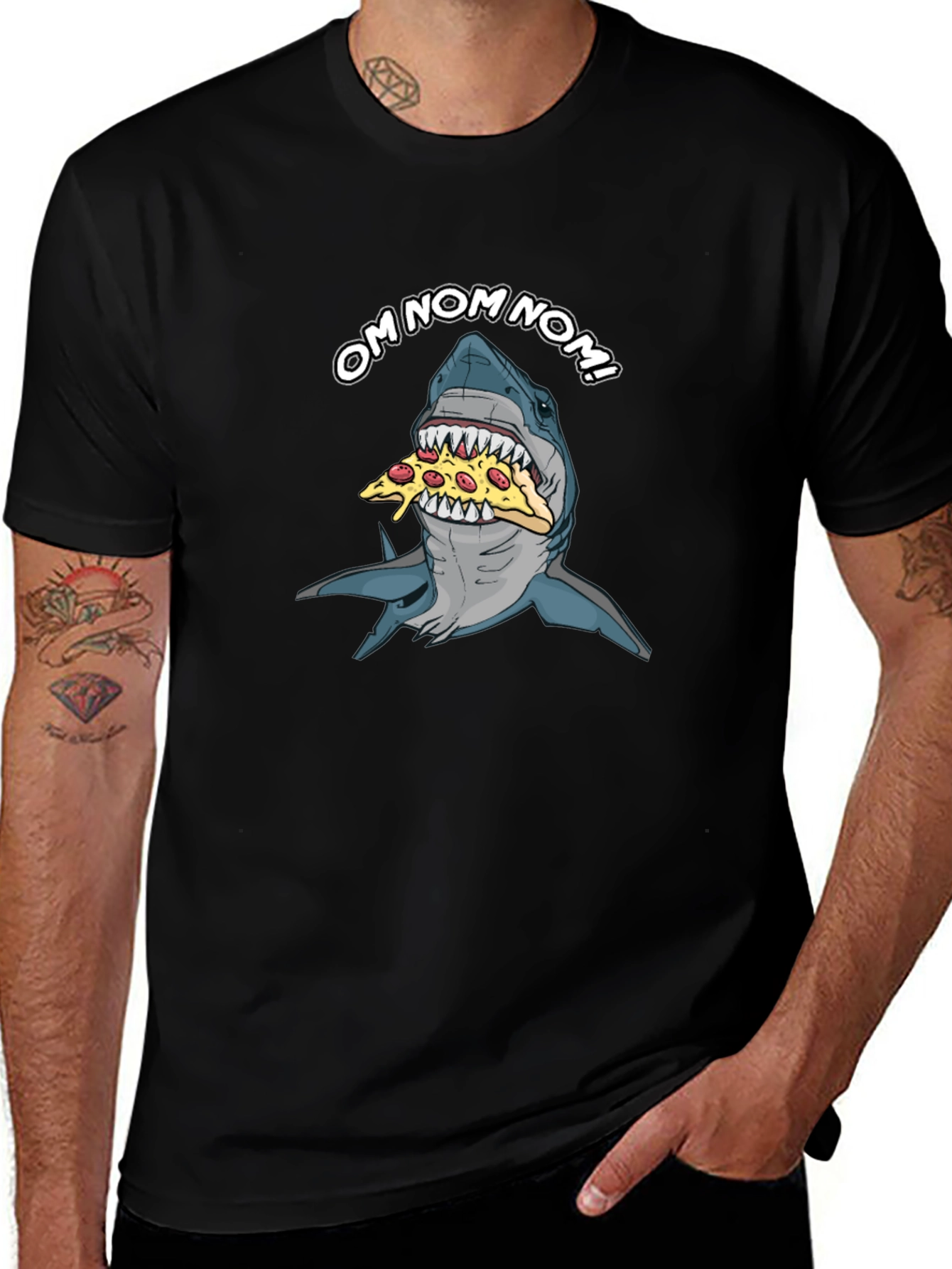 Shark Pizza OM NOM NOM Funny Graphic T-Shirt