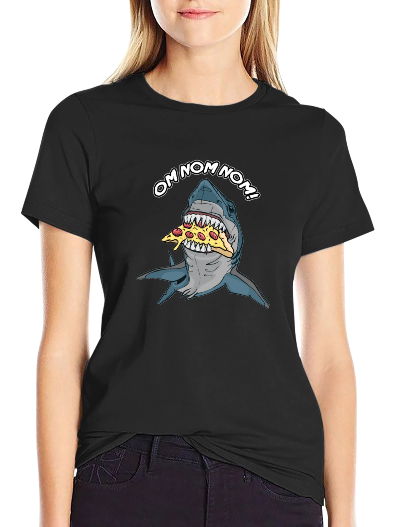 Shark Pizza OM NOM NOM Funny Graphic T-Shirt