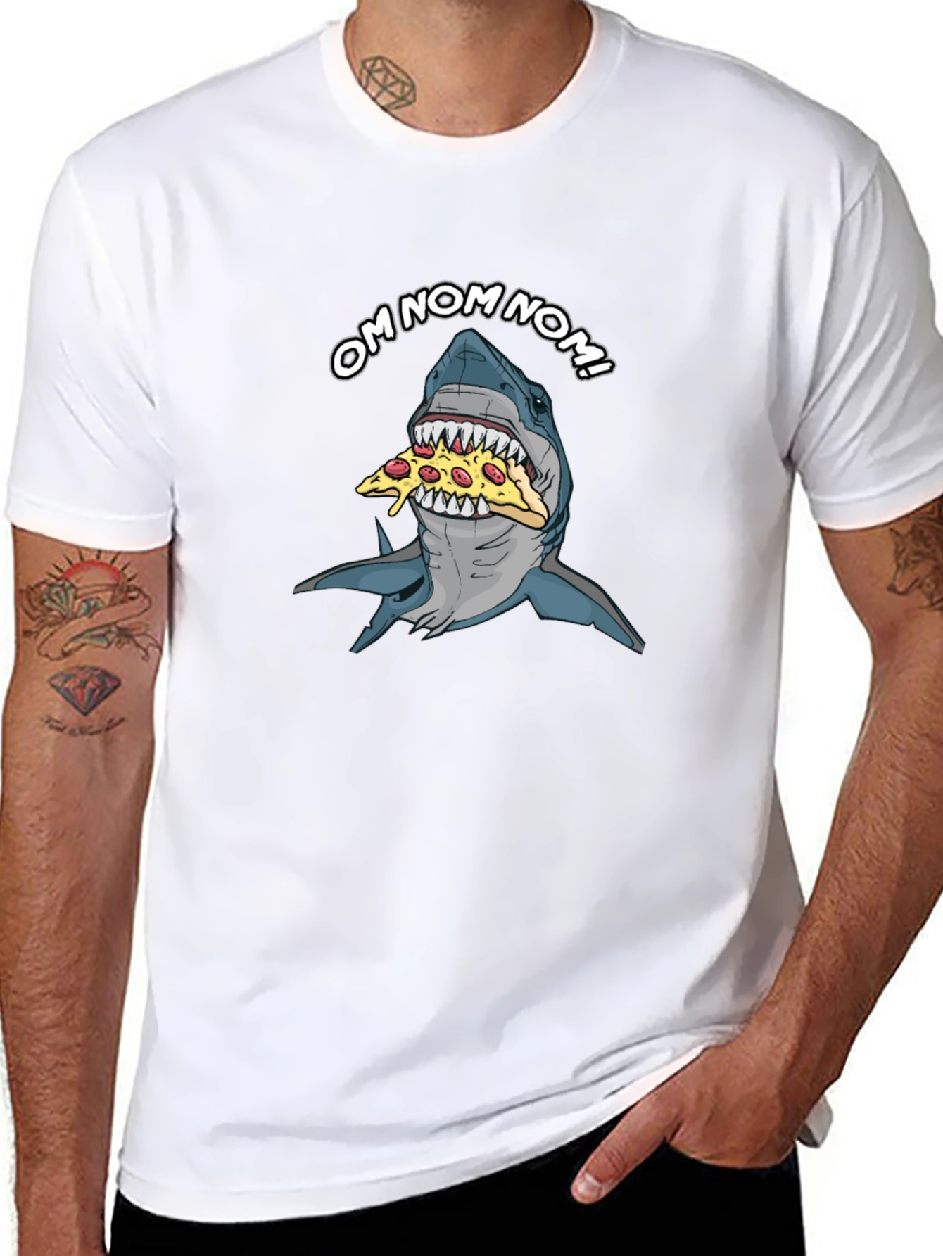 Shark Pizza OM NOM NOM Funny Graphic T-Shirt