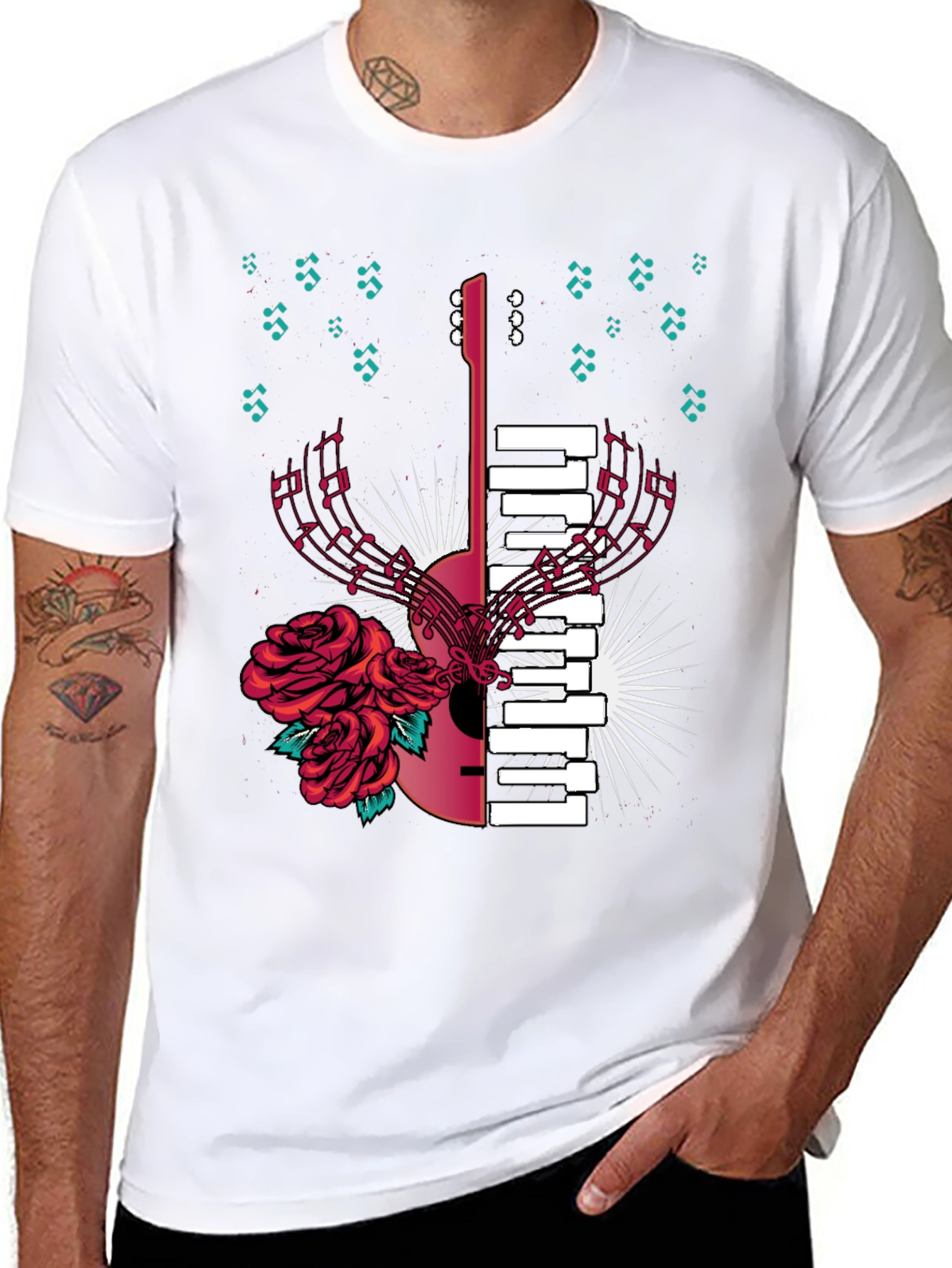 Musical Harmony T-Shirt: Guitar & Piano Fusion