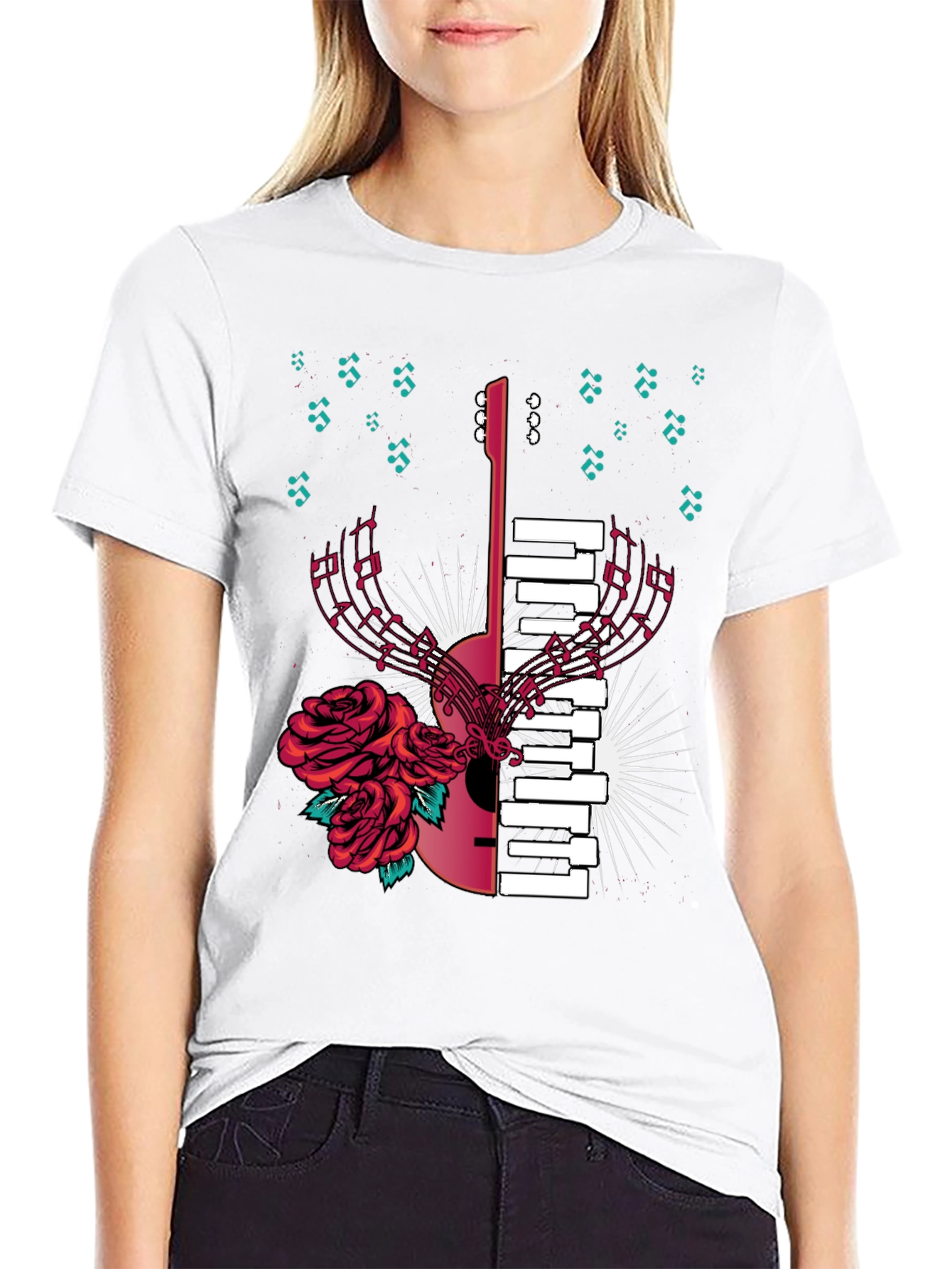 Musical Harmony T-Shirt: Guitar & Piano Fusion